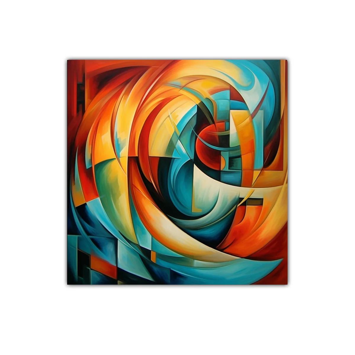Cuadro abstracto con vibrantes formas en tonos cálidos y fríos — imagen principal