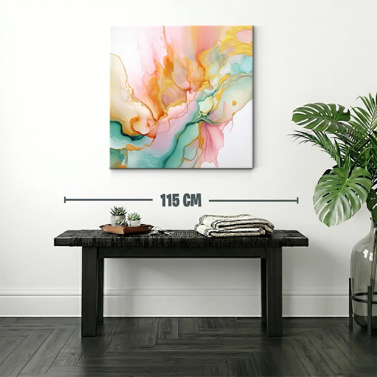 Cuadro Abstracto con Tonos Dorados y Pasteles Suaves — miniatura 2