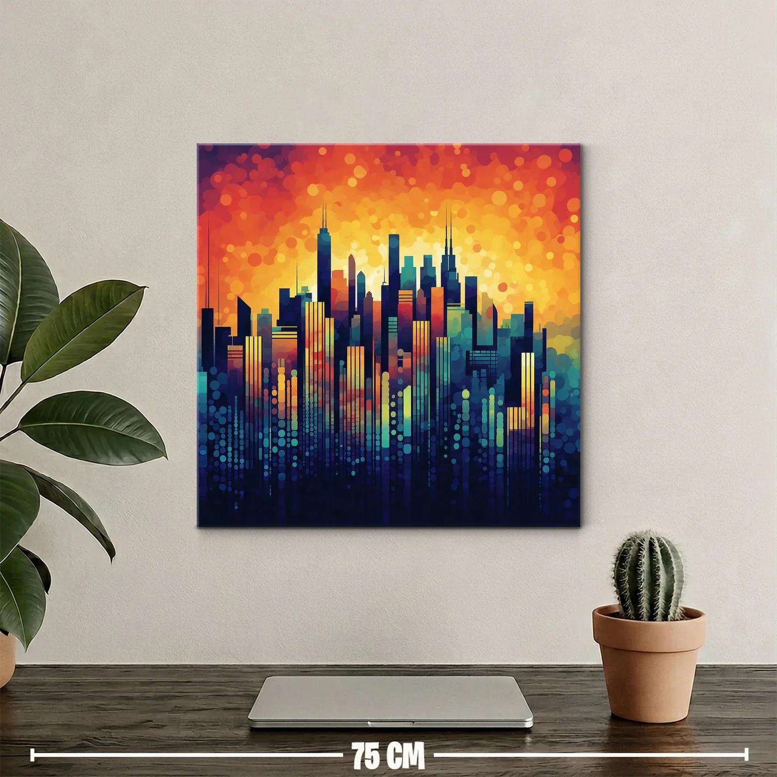 Vibrante skyline urbano con tonos cálidos y fríos contrastantes — miniatura 2