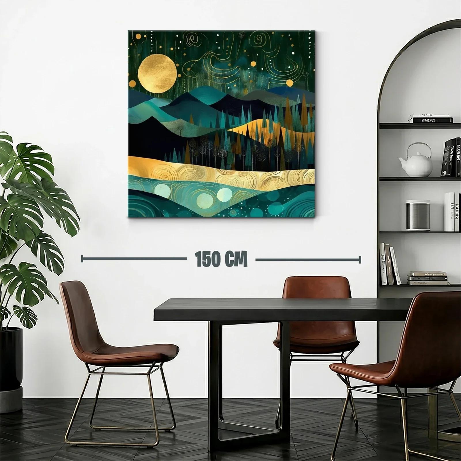 Paisaje nocturno con luna dorada y montañas estilizadas — miniatura 2