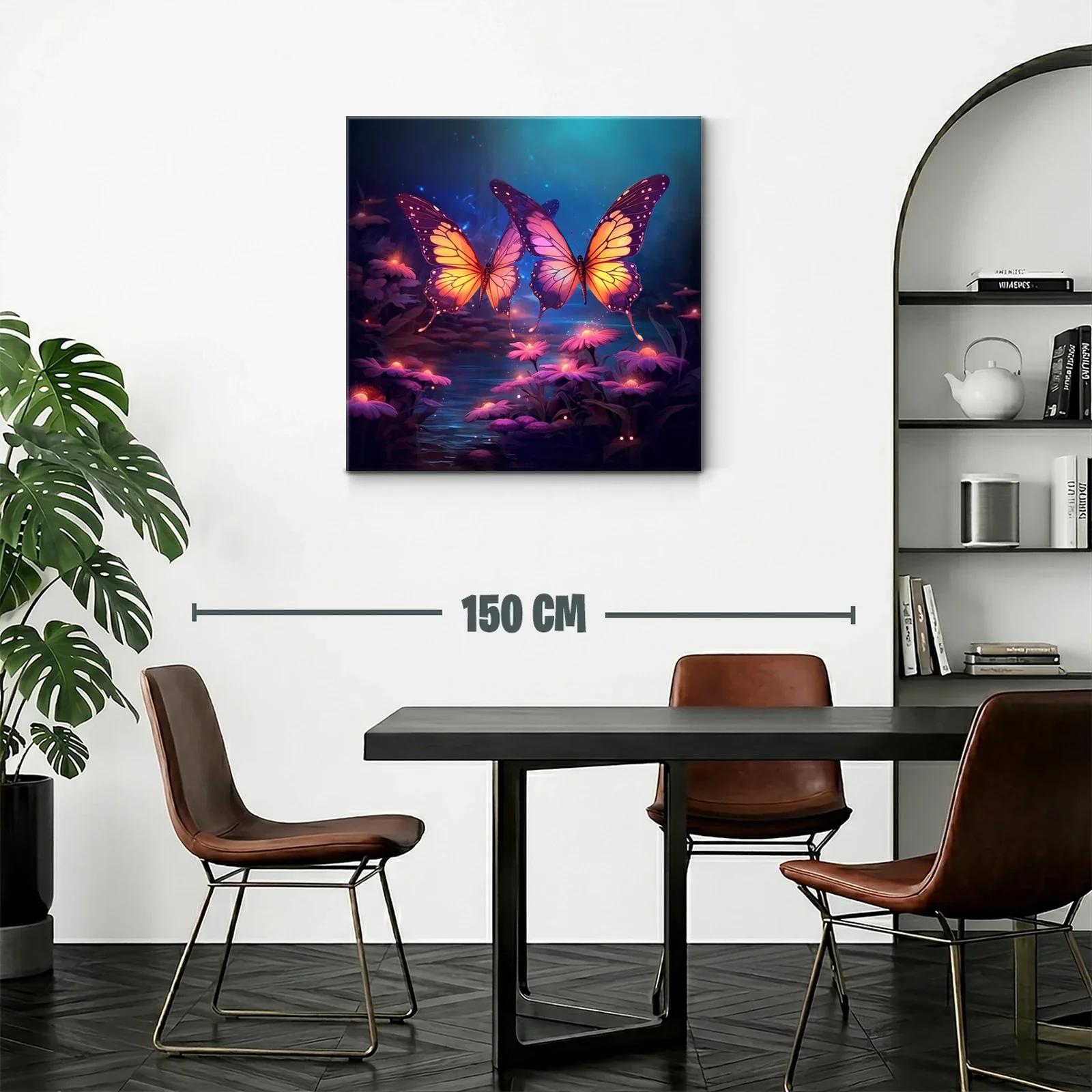 Mariposas luminosas sobre flores en bosque encantado — miniatura 2