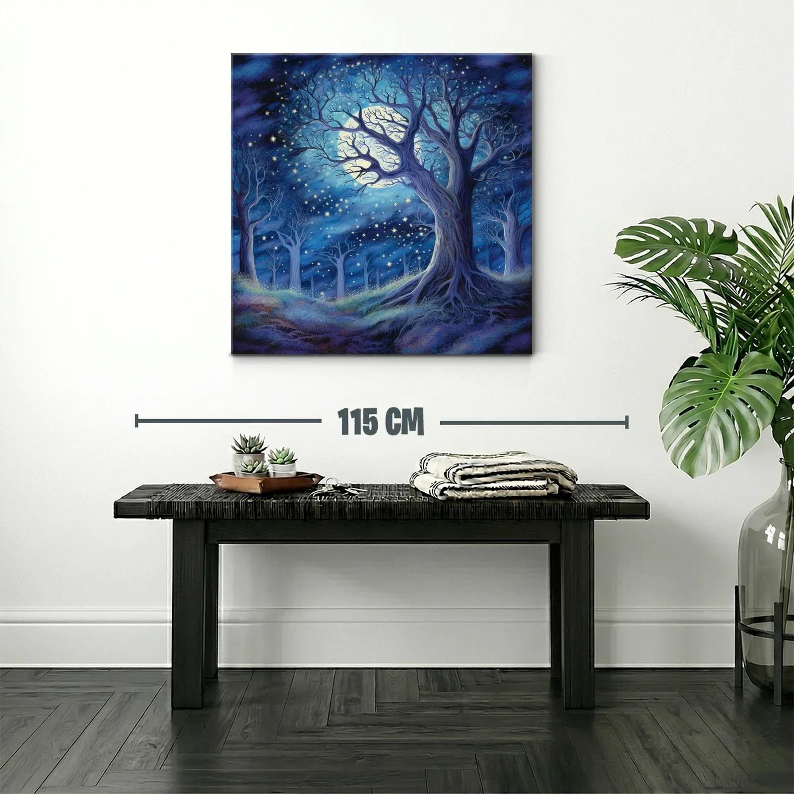 Bosque encantado bajo luna brillante y estrellas — miniatura 2