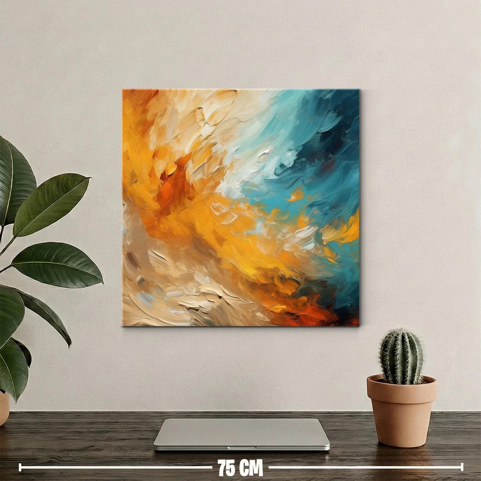 Cuadro abstracto en tonos cálidos y azules vibrantes — miniatura 2