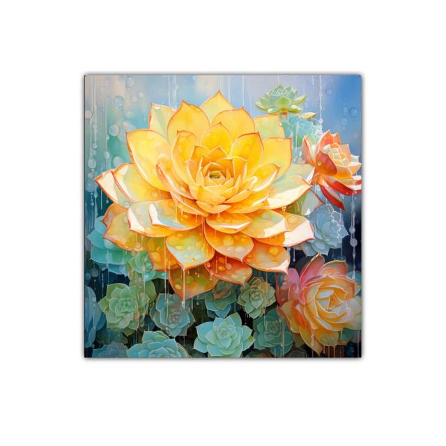 Cuadro vibrante con flores en tonos cálidos y fríos