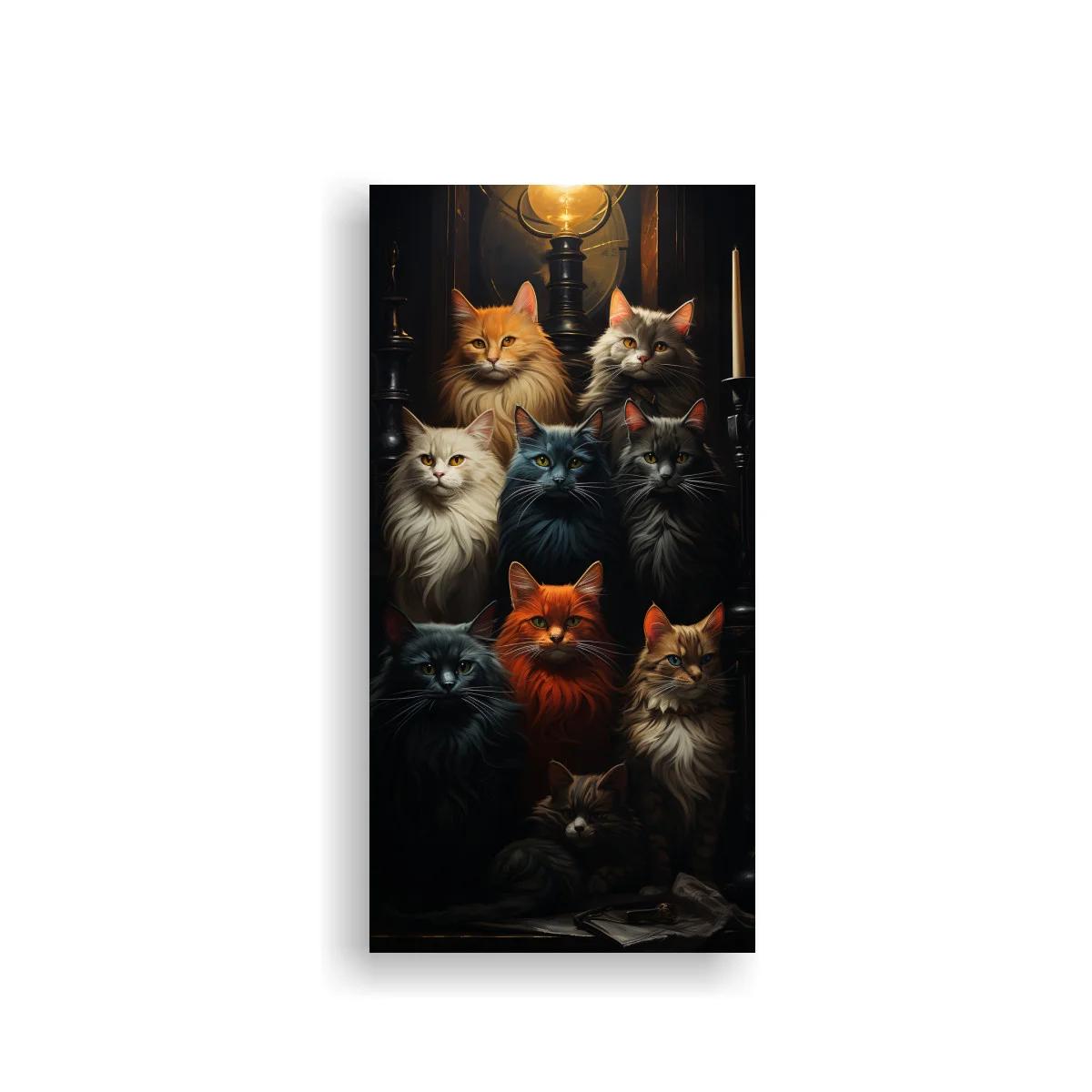 Cuadro grupo de gatos de pelo largo con velas