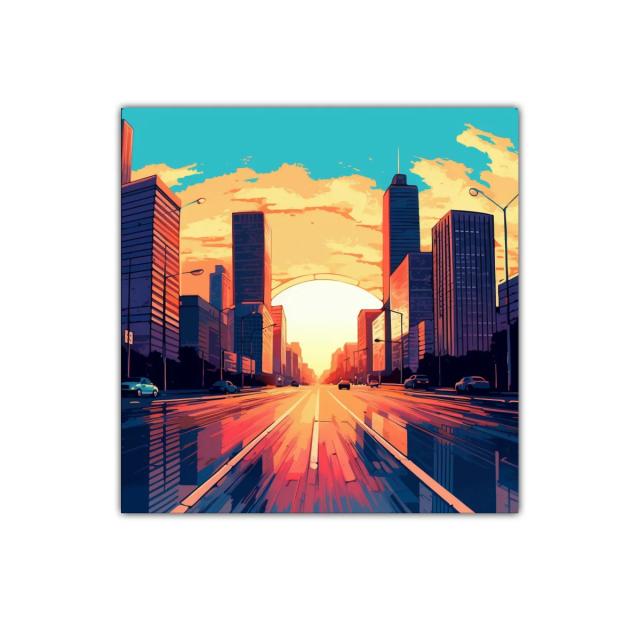 Atardecer urbano con reflejos vibrantes en la ciudad