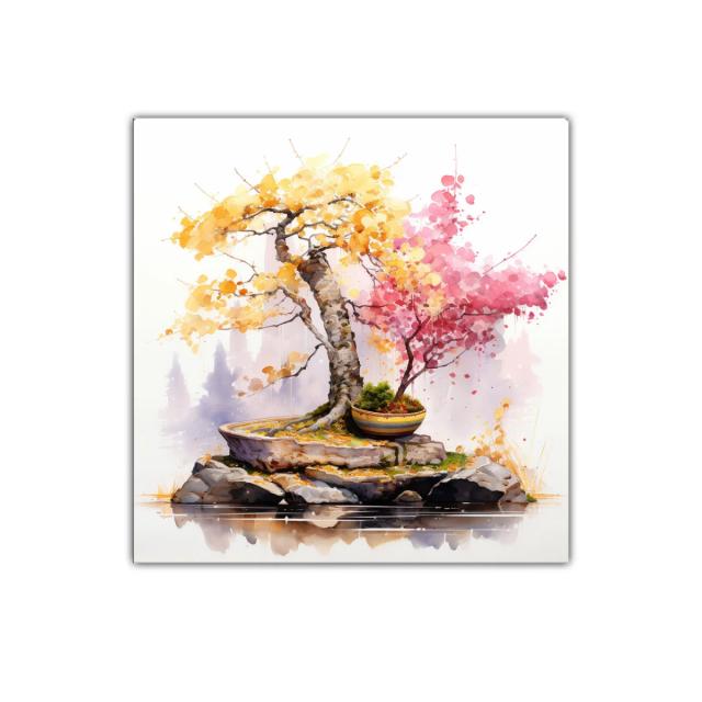 Armonía natural con bonsái y colores otoñales en jardín zen