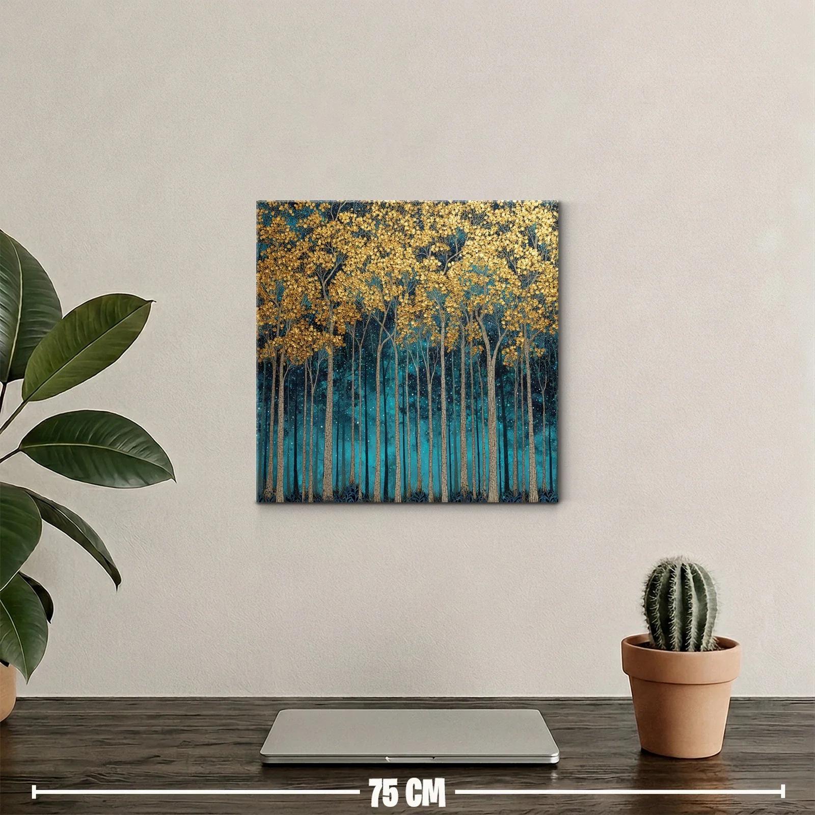 Bosque dorado bajo un cielo estrellado azul intenso — miniatura 2