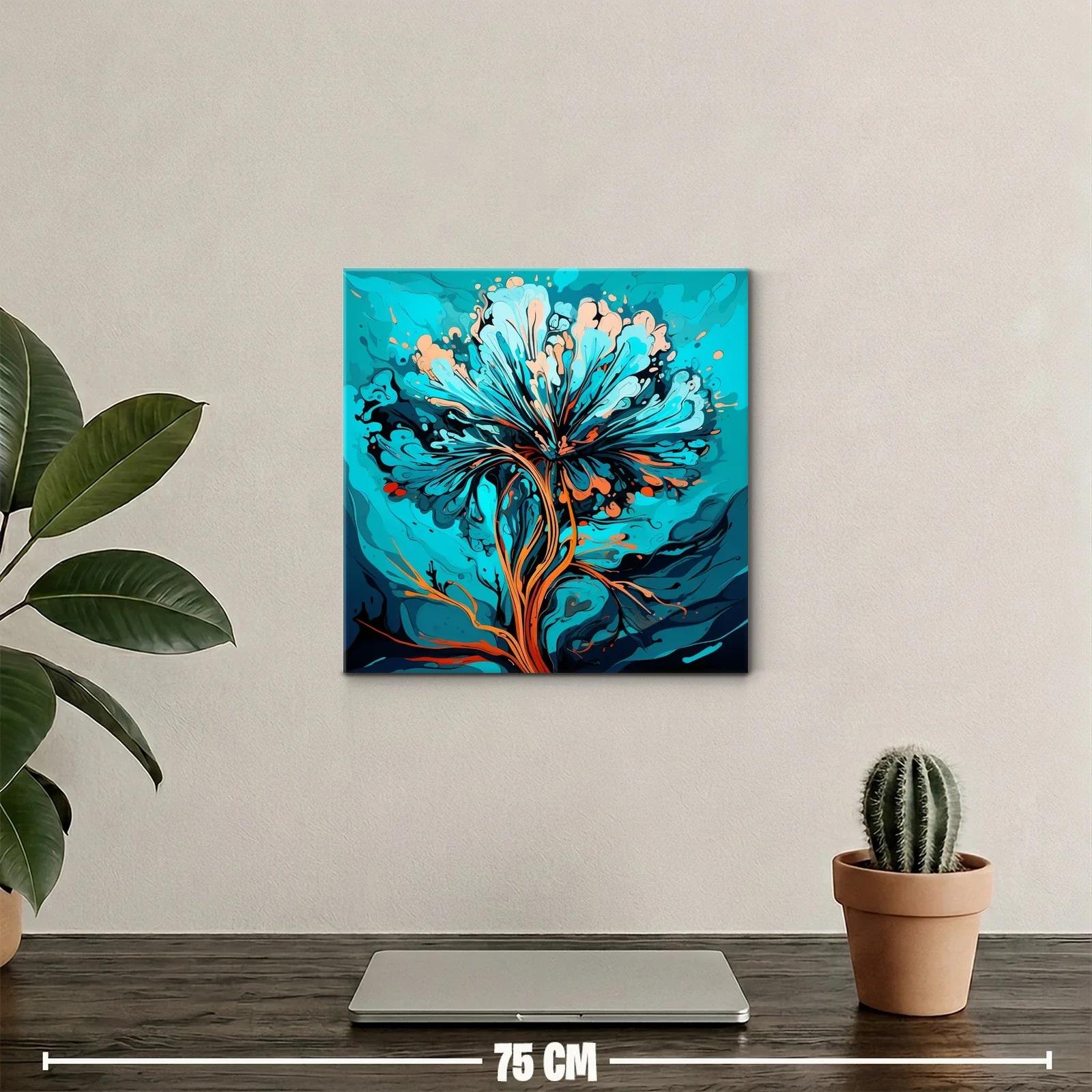 Flor abstracta vibrante en tonos turquesa y naranja cálido — miniatura 2