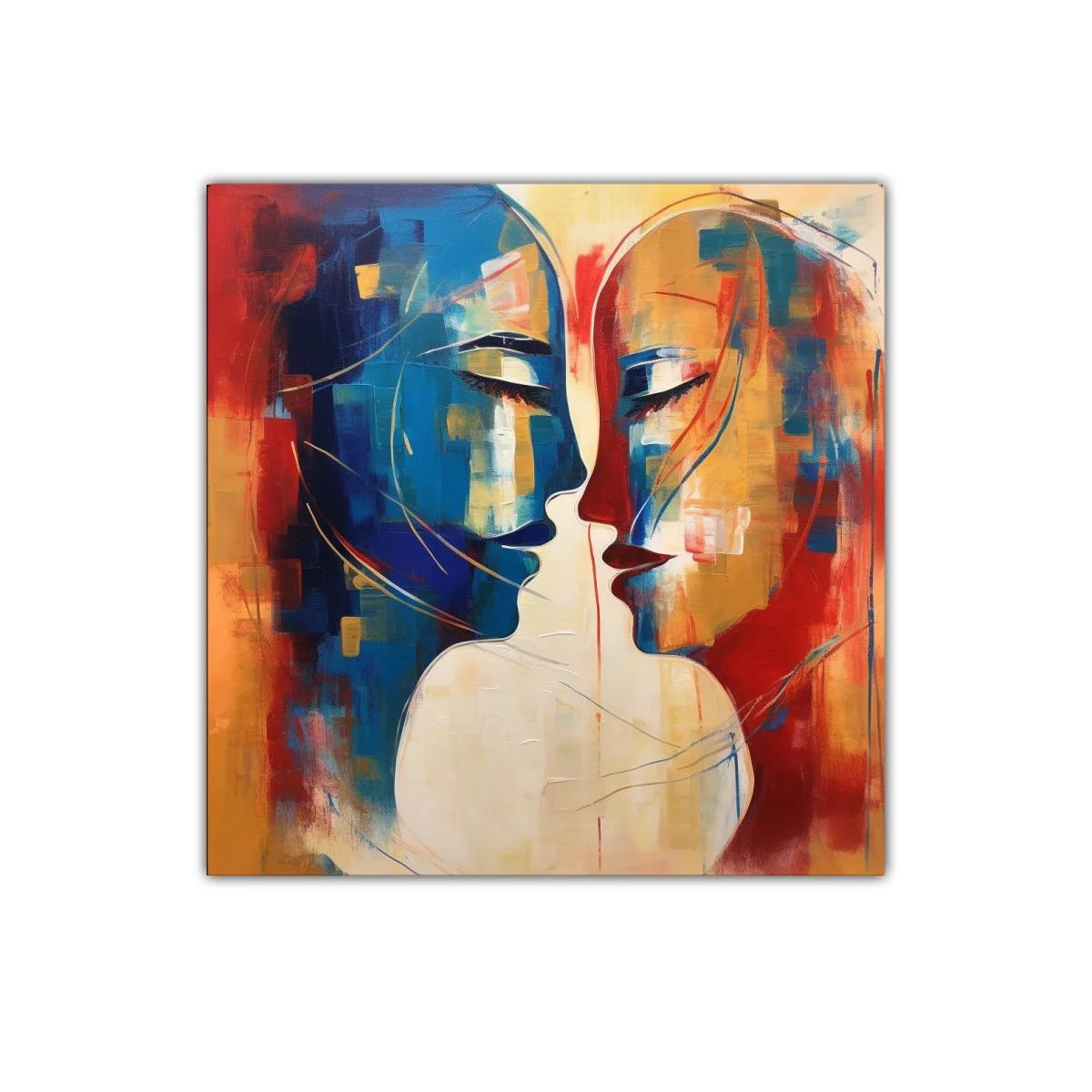 Cuadro abstracto de rostros en fusión cálida y fría