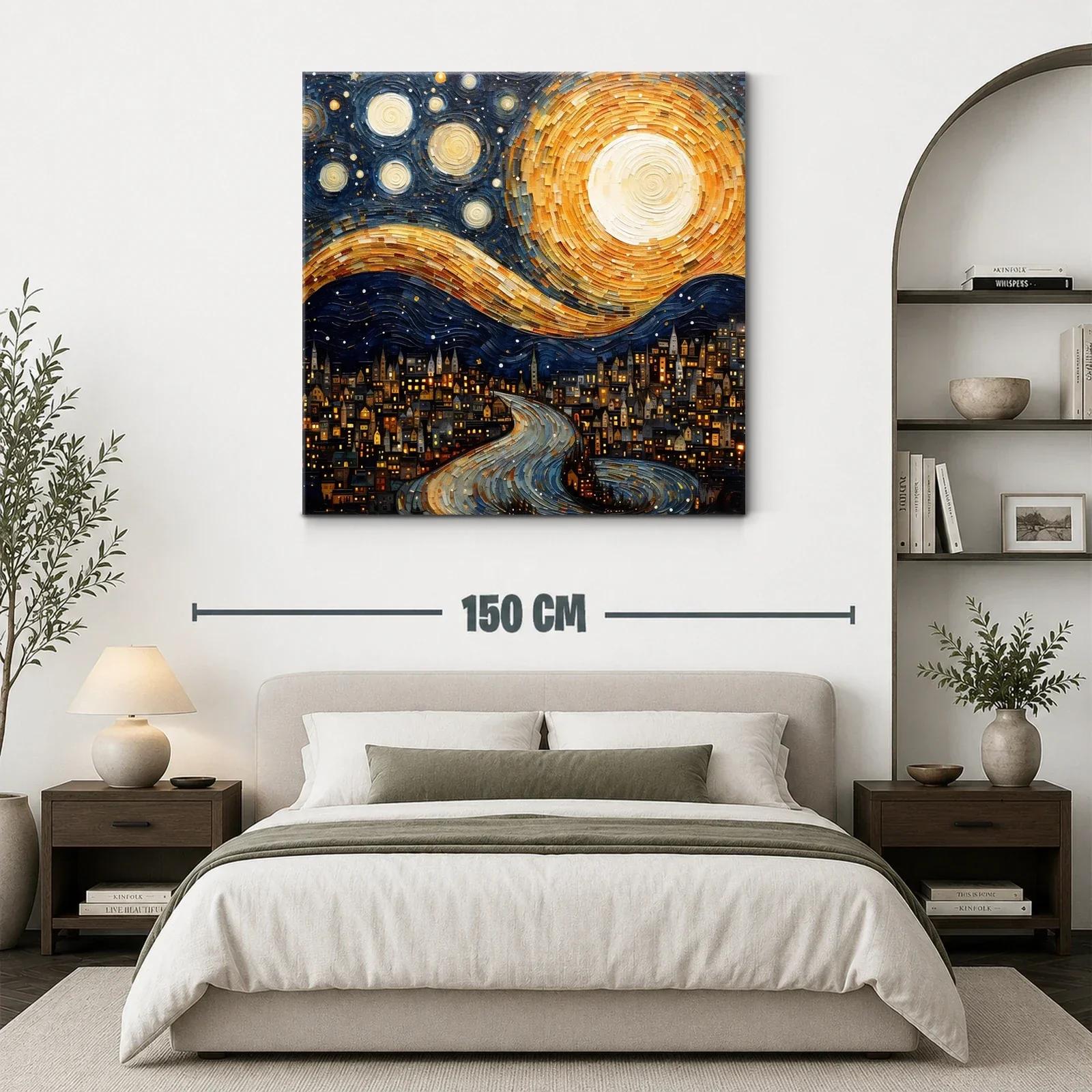 Paisaje nocturno con luna y estrellas sobre ciudad iluminada — miniatura 3