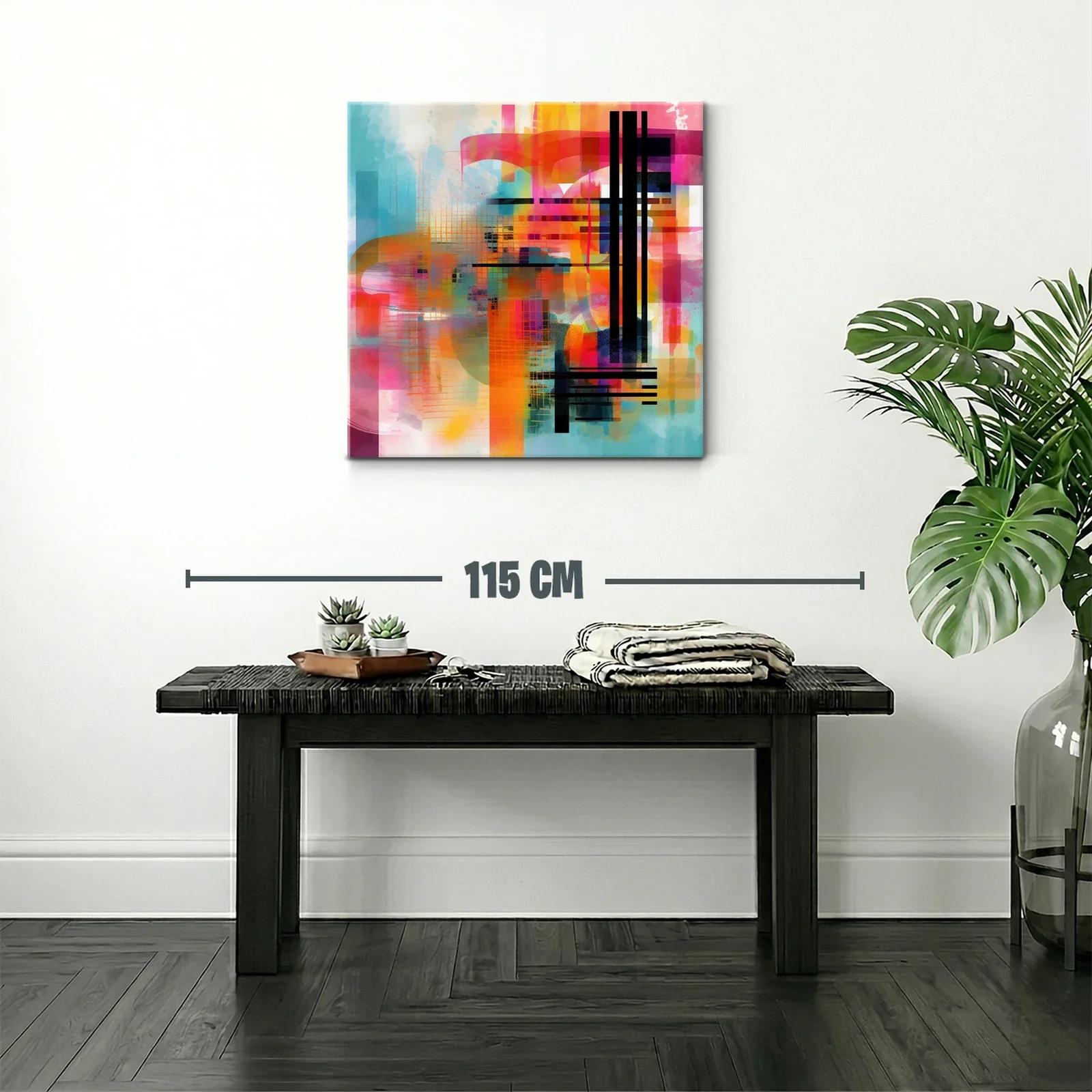 Cuadro abstracto en vibrantes tonos cálidos y fríos modernos — miniatura 2
