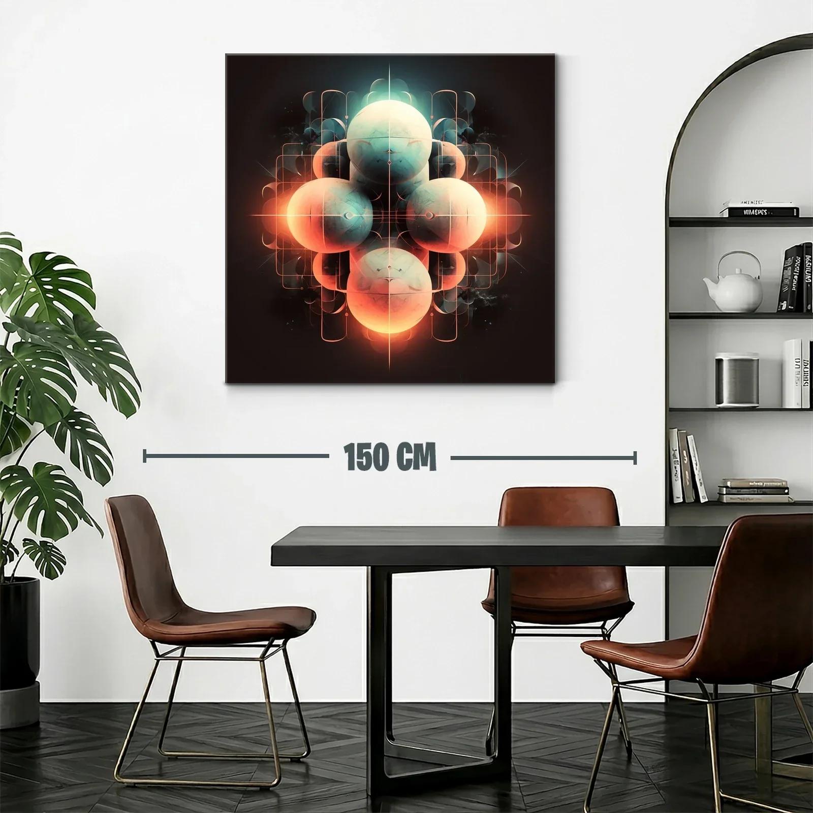 Arte abstracto con esferas luminosas en tonos cálidos y fríos — miniatura 2