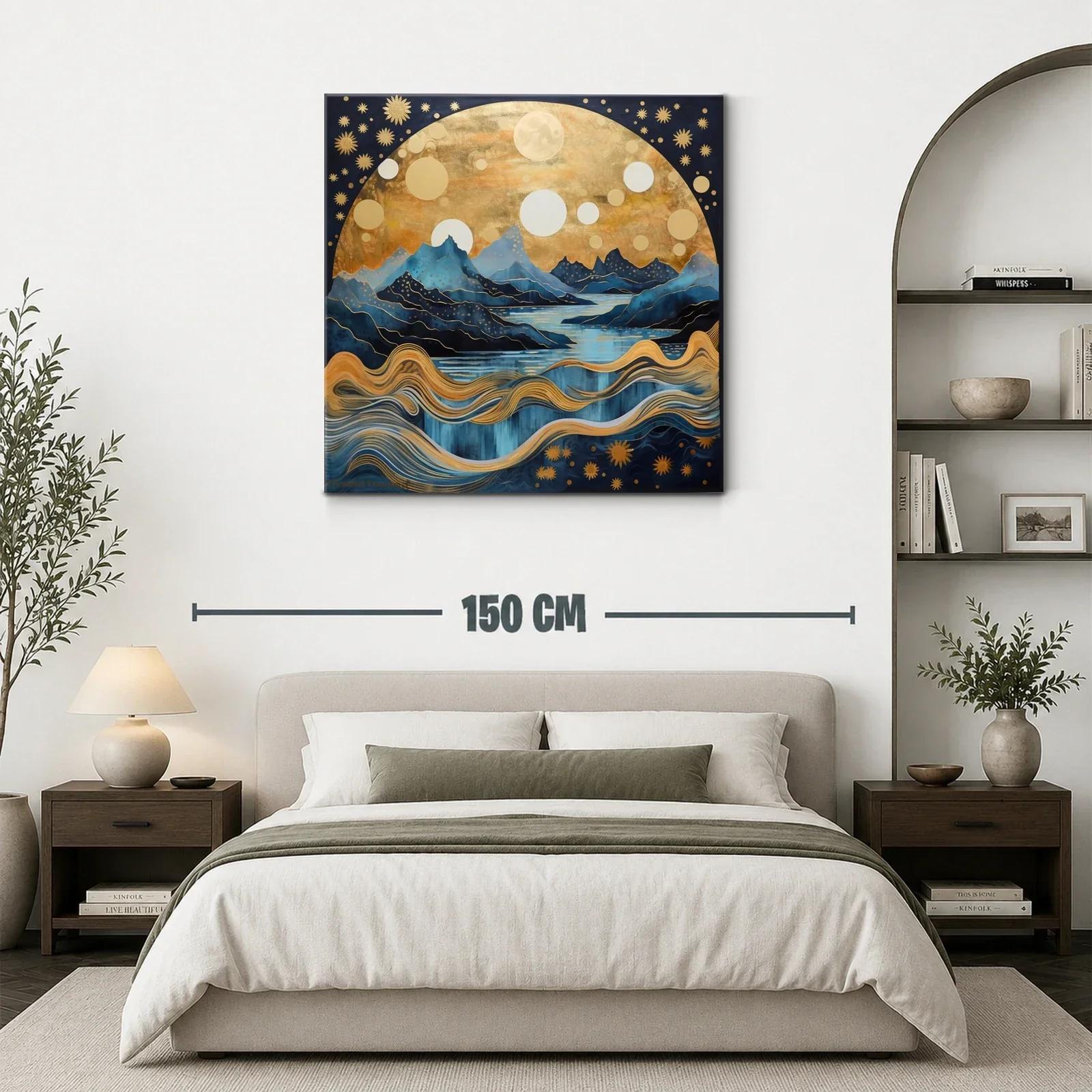Paisaje onírico de montañas y cielo estrellado dorado — miniatura 3