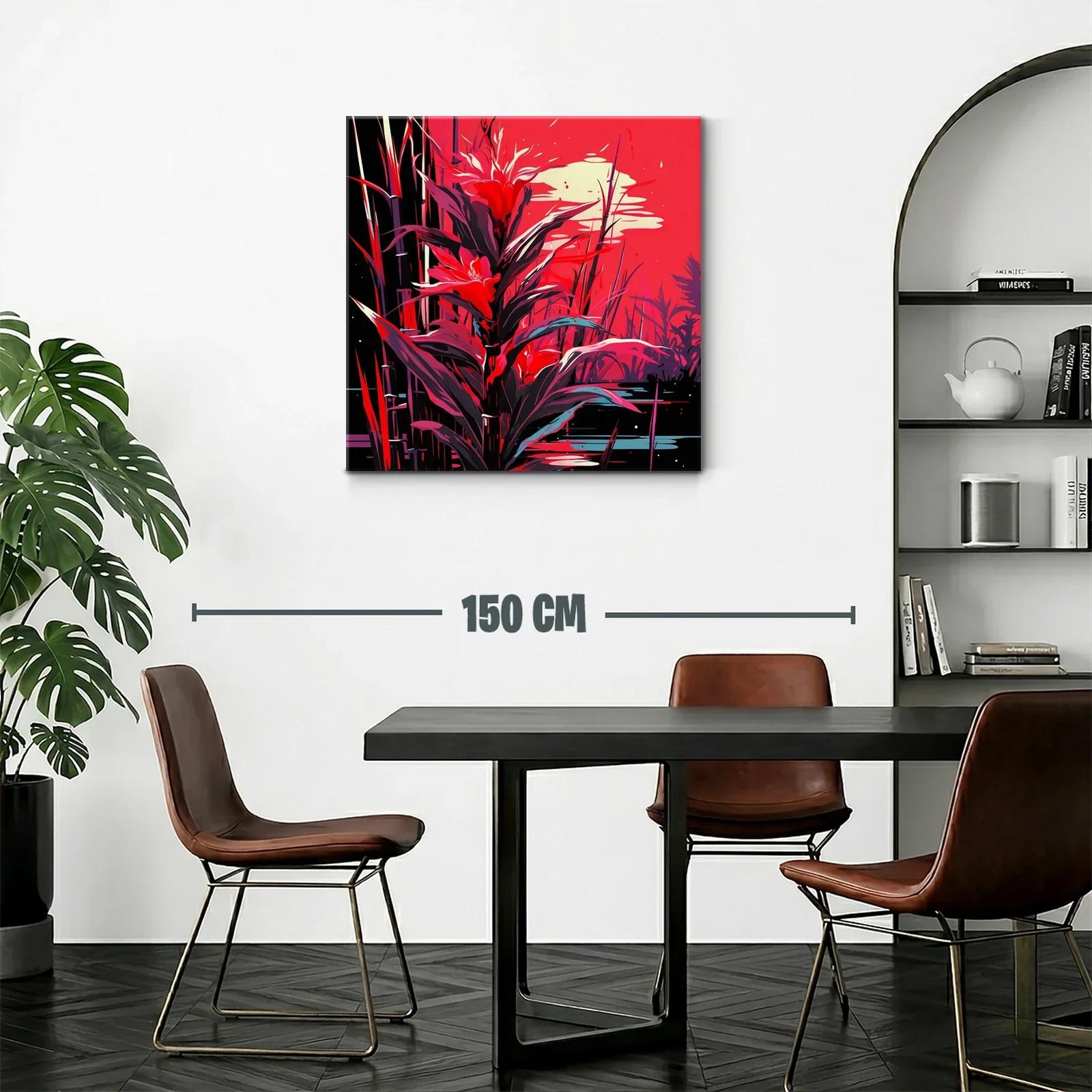 Cuadro vibrante de flora exótica en tonos rojos intensos — miniatura 2