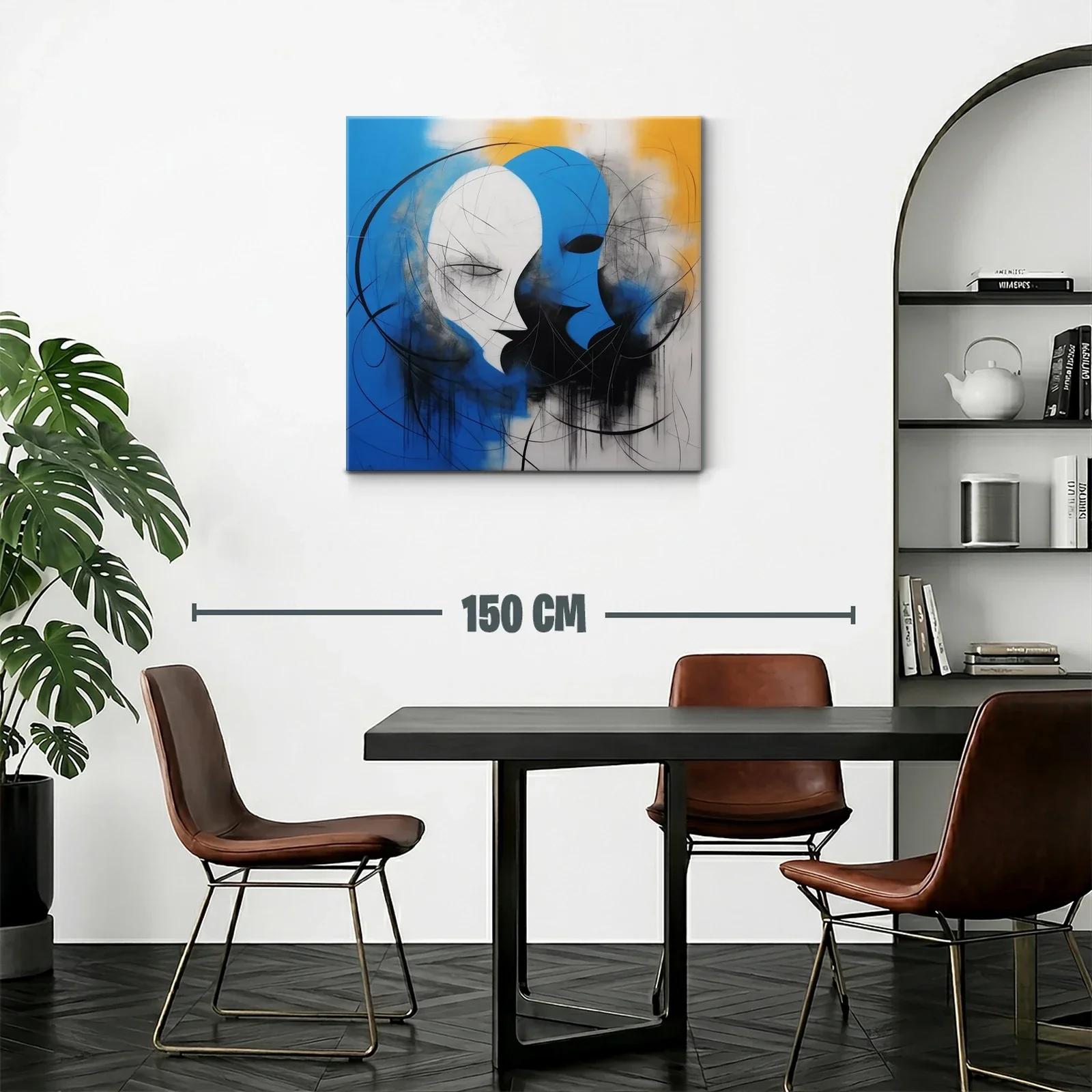 Cuadro abstracto con rostros en azul y blanco vibrante — miniatura 2