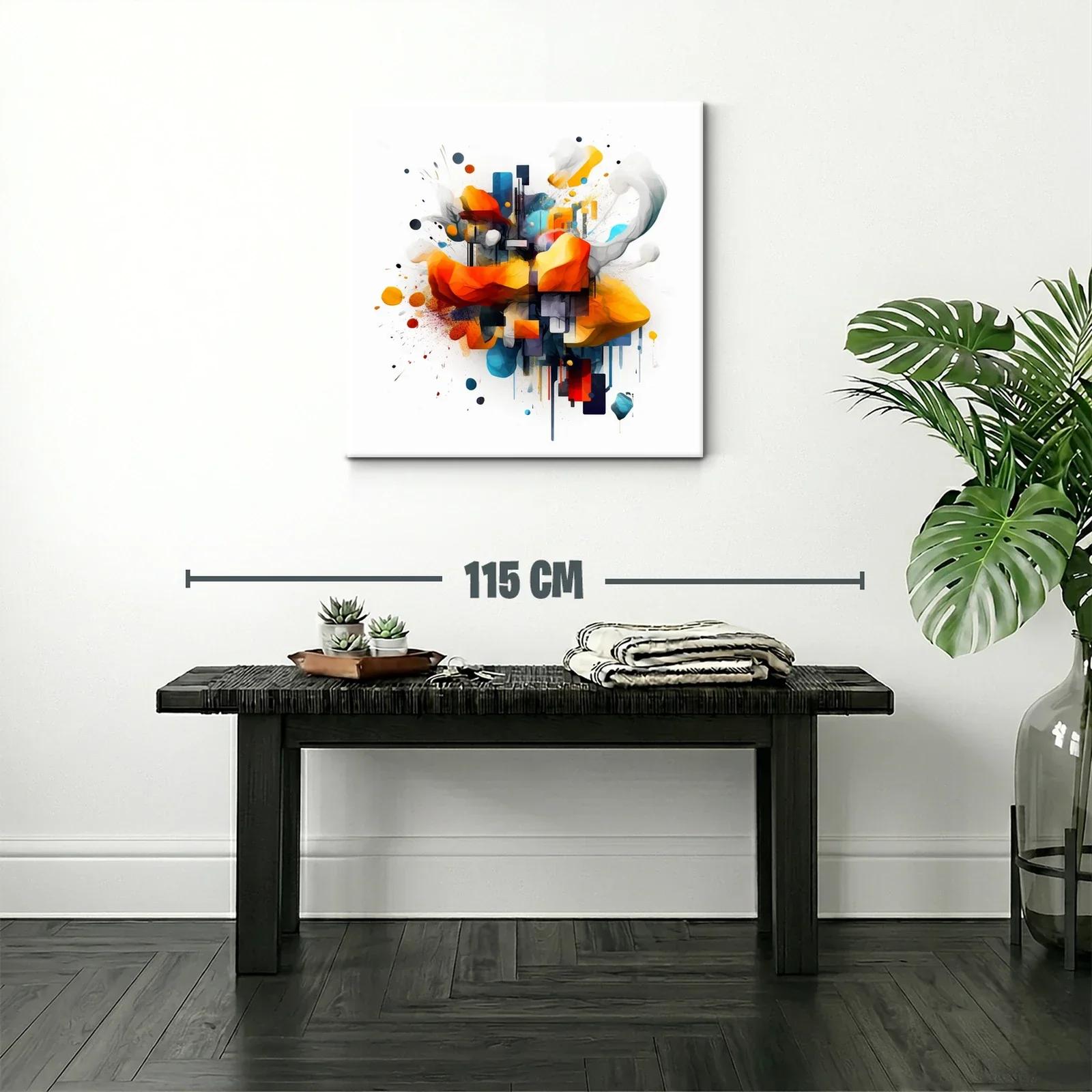Cuadro abstracto con formas vibrantes en tonos cálidos y fríos — miniatura 2