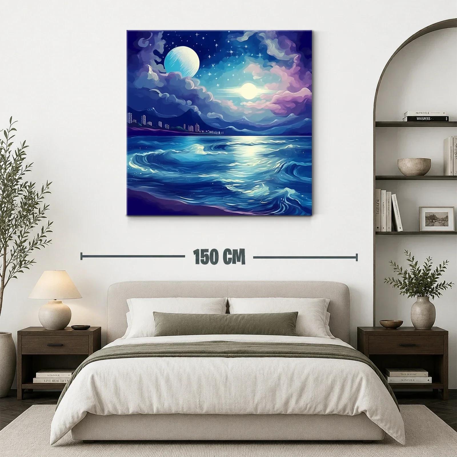 Paisaje nocturno con luna y océano azul profundo — miniatura 3
