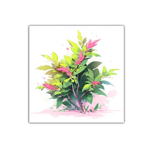 Cuadro decorativo con vibrantes hojas verdes y flores rosas