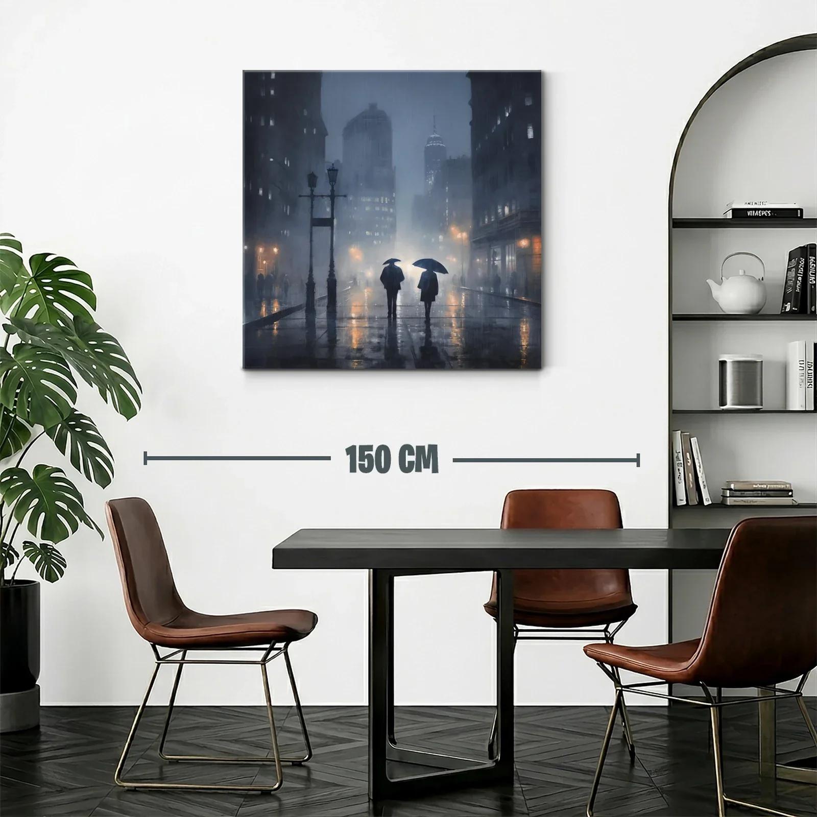 Escena urbana nocturna bajo la lluvia con dos figuras — miniatura 2