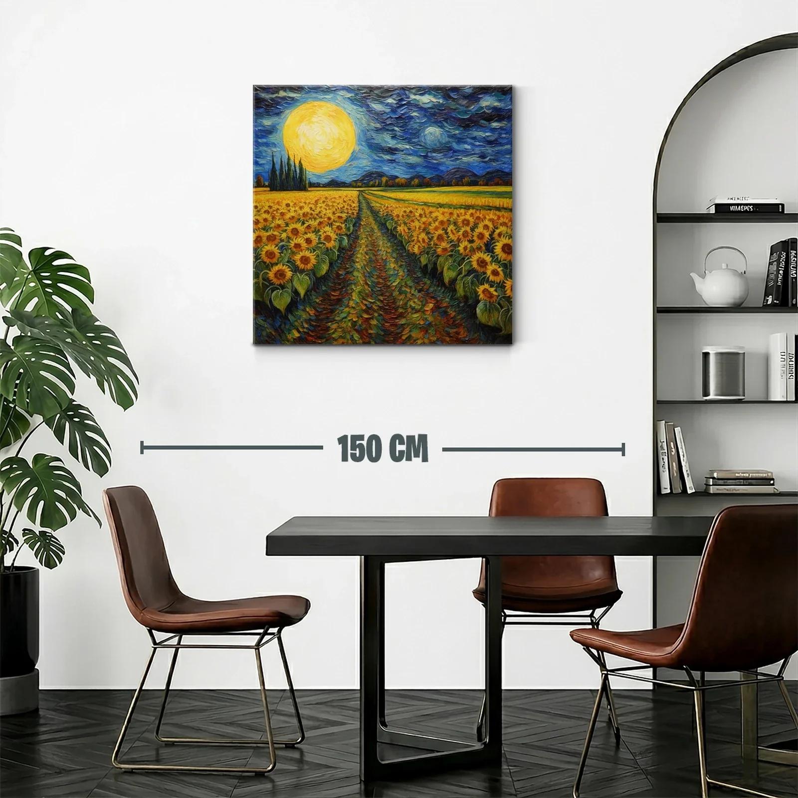 Campo de girasoles bajo una luna llena brillante — miniatura 2