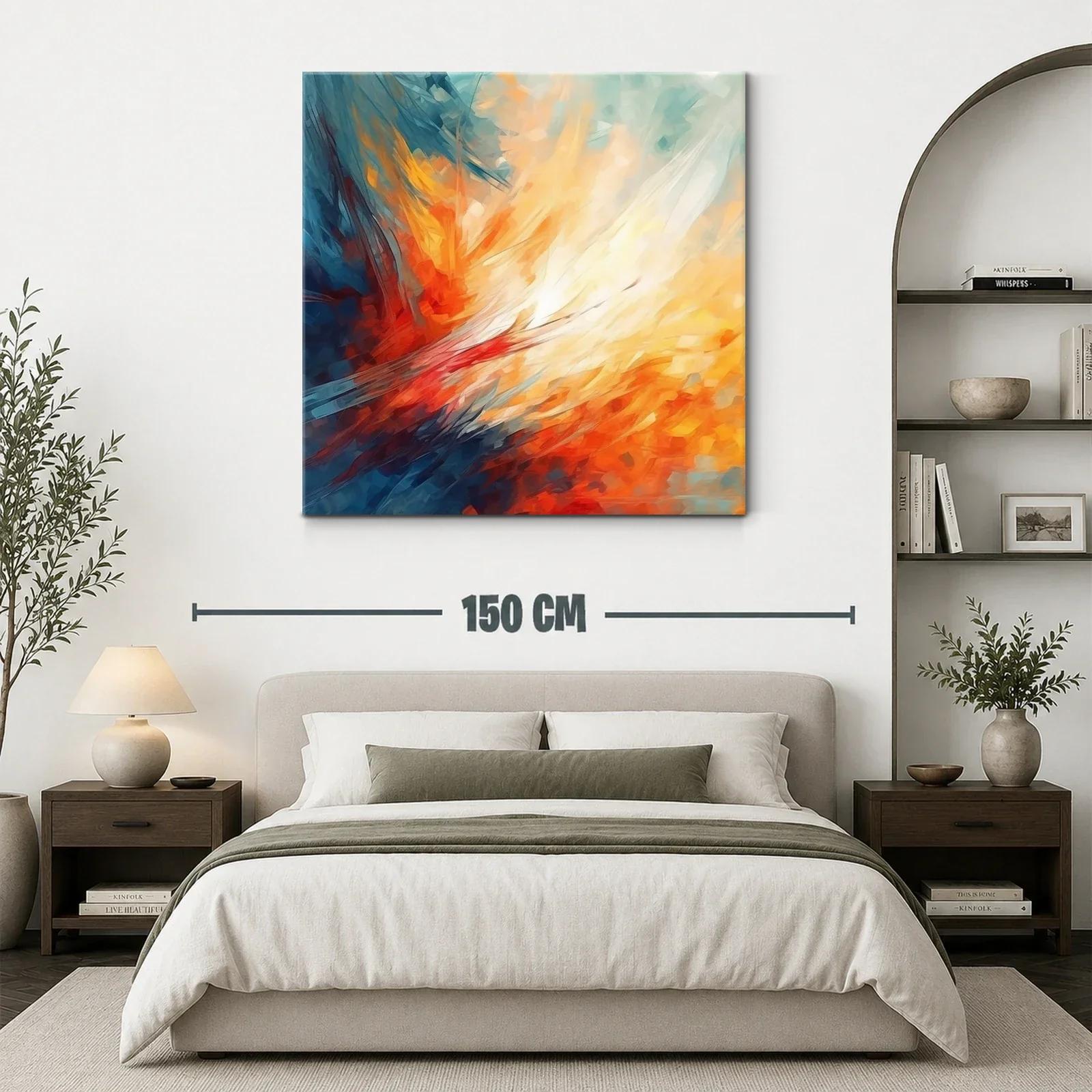 Cuadro abstracto con tonos cálidos y fríos vibrantes — miniatura 3