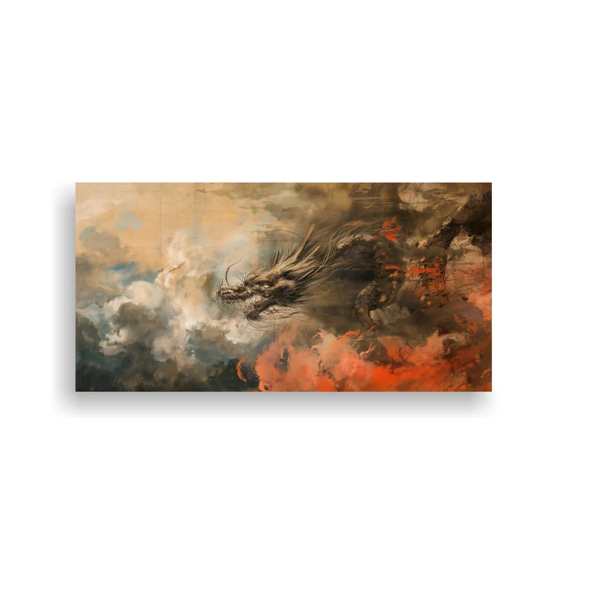 Cuadro dragón entre humo y fuego