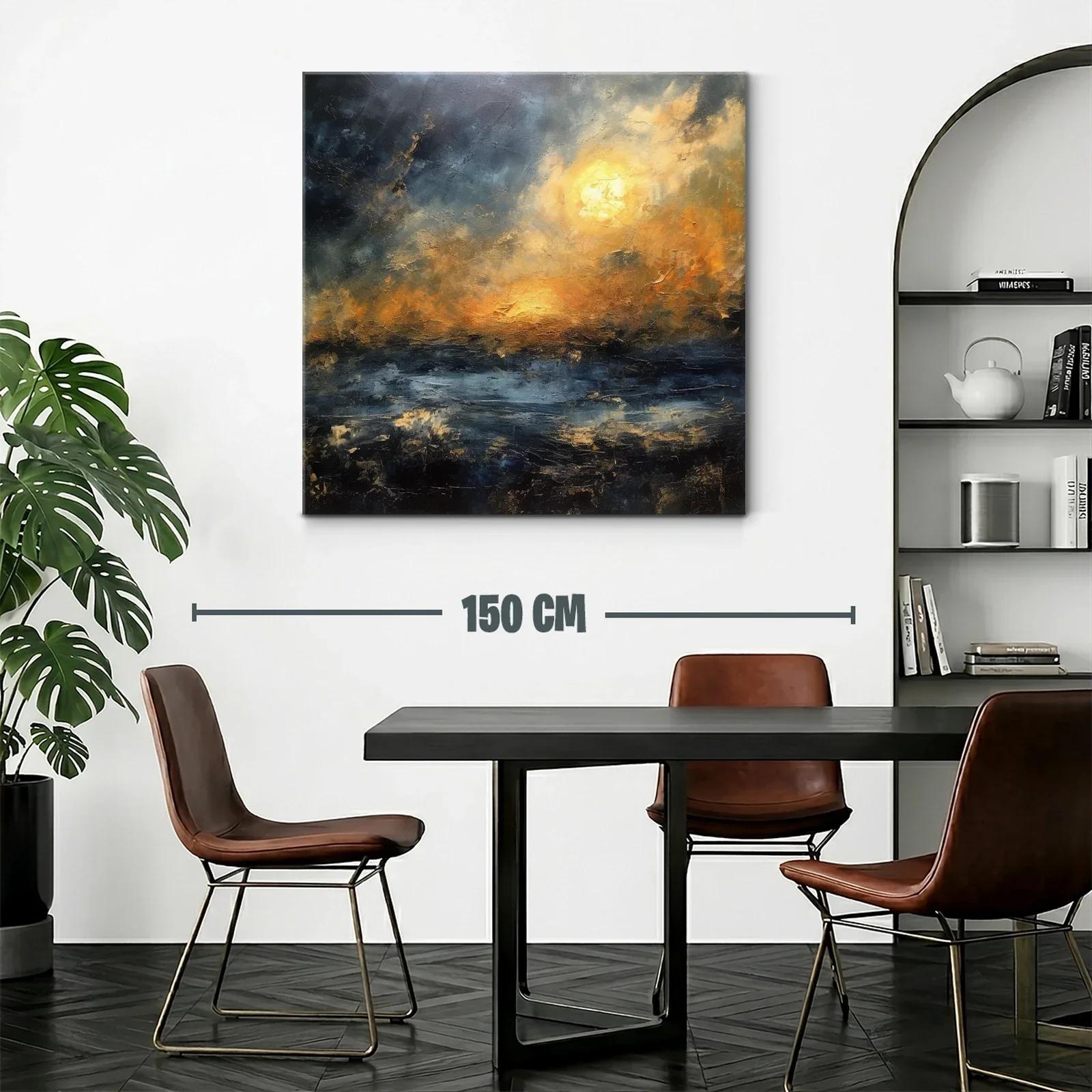 Cuadro abstracto con tonos dorados y atmósfera nebulosa — miniatura 2
