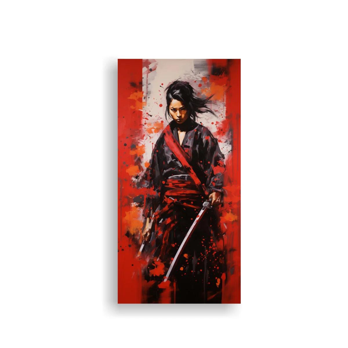 Cuadro samurái con katana y salpicaduras rojas
