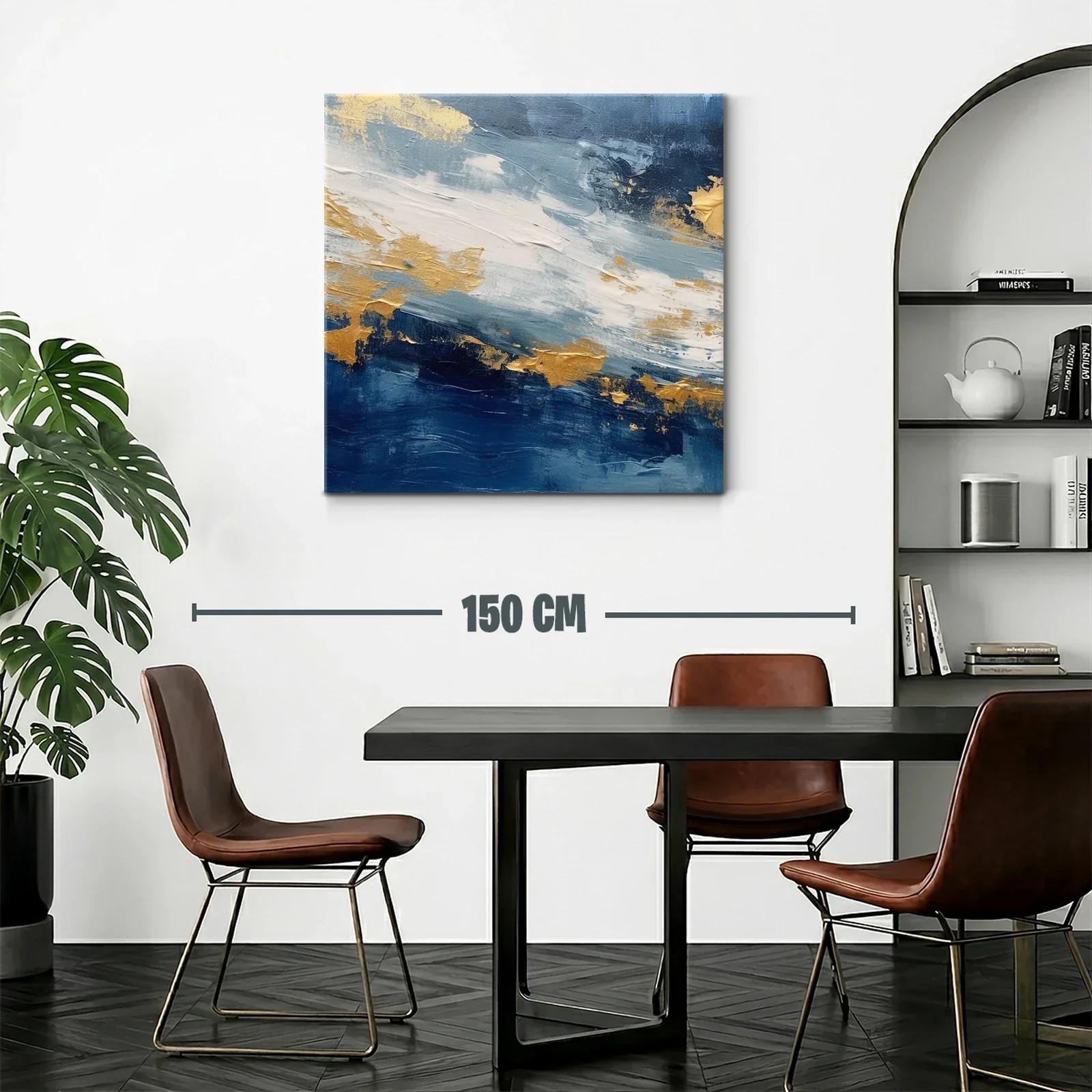 Cuadro abstracto azul con detalles dorados y blancos — miniatura 2