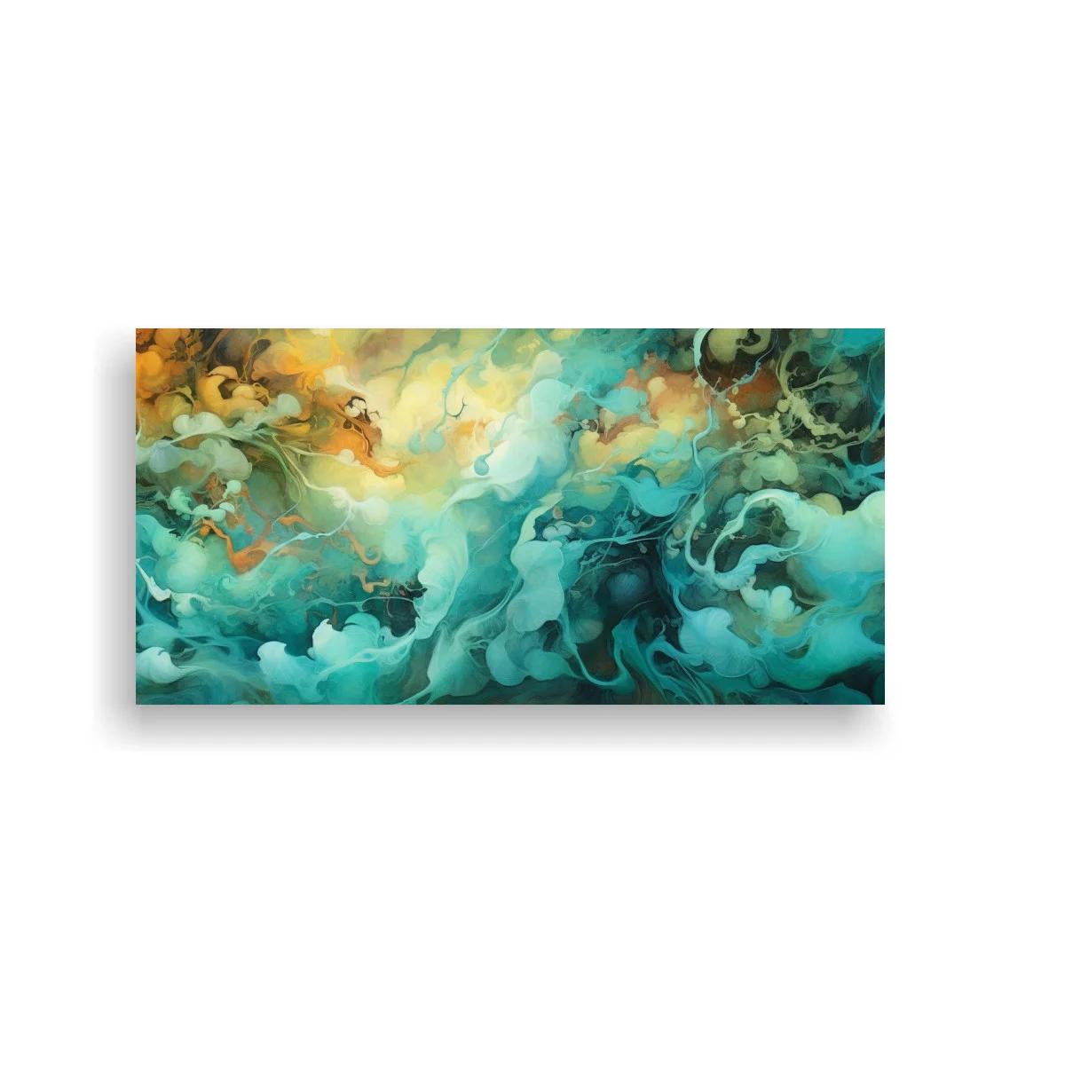 Cuadro olas abstractas con toques dorados y ámbar