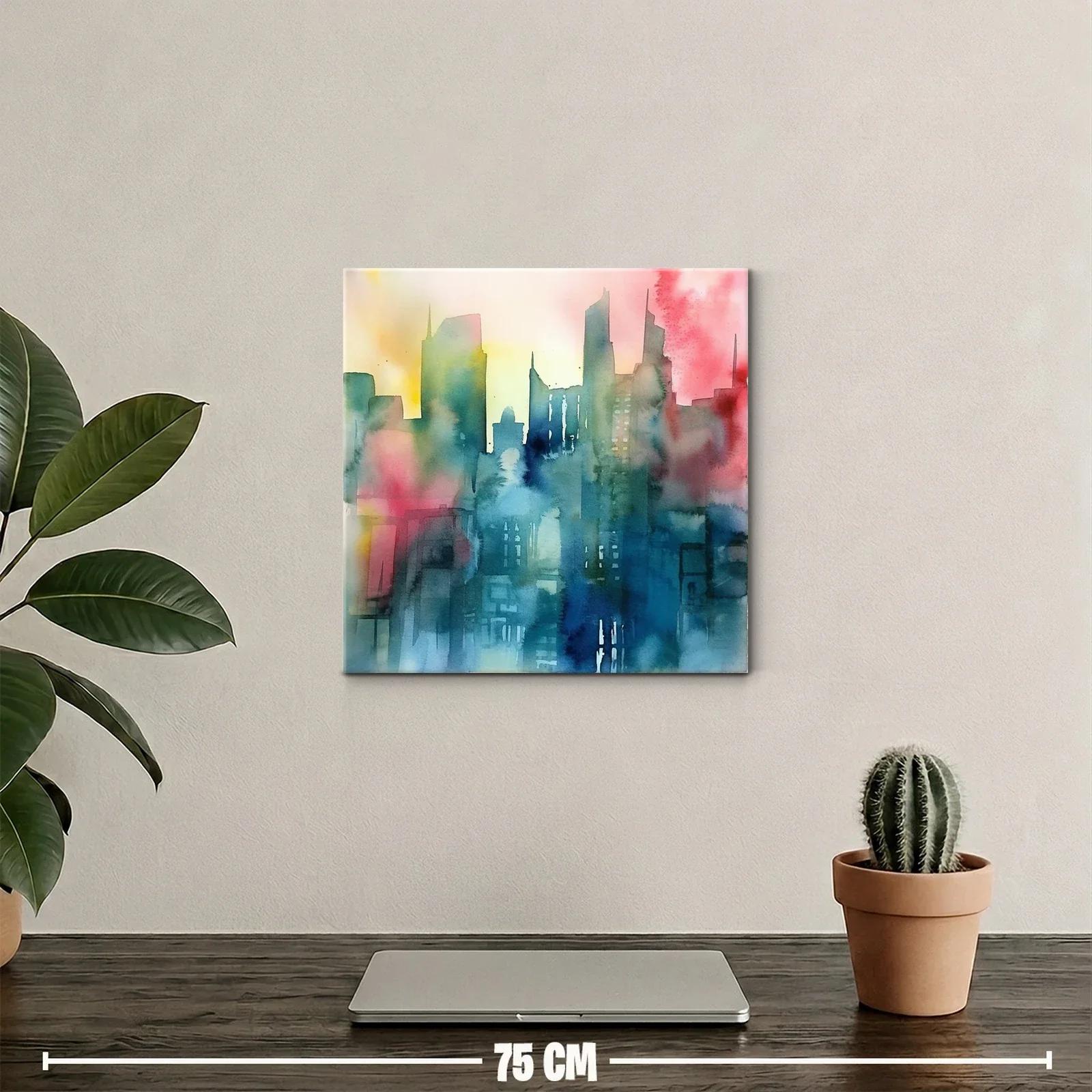 Cuadro abstracto de ciudad con tonos vibrantes y suaves — miniatura 2