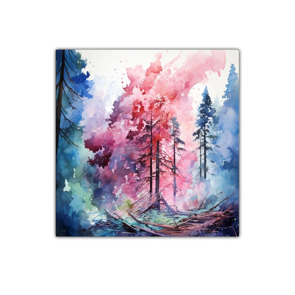 Paisaje abstracto con árboles en tonos vibrantes y contrastes — imagen principal