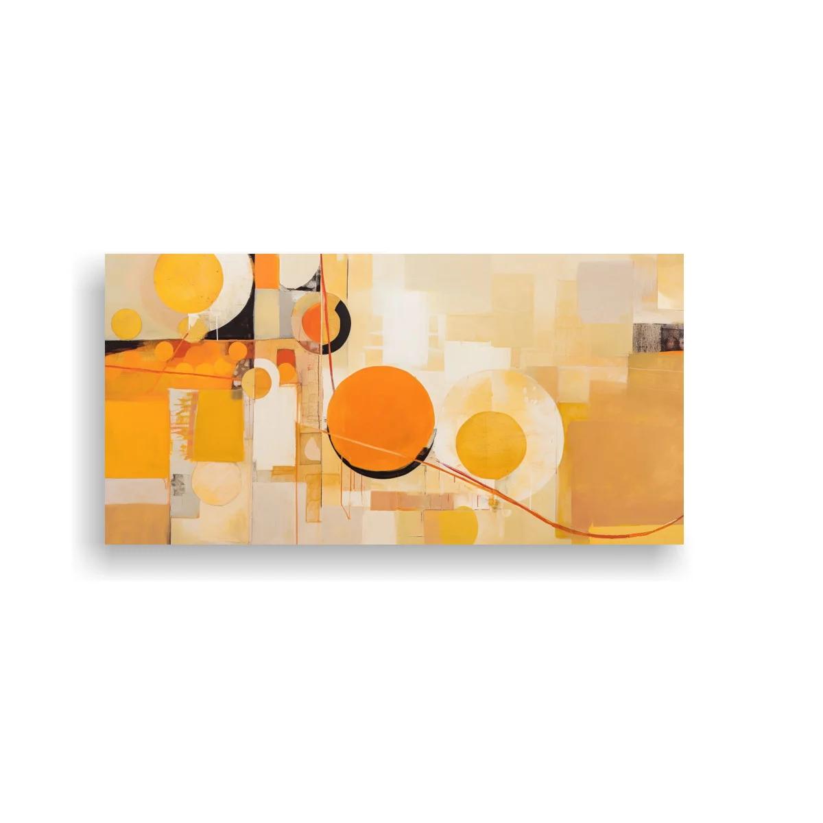 Cuadro círculos abstractos dorados y naranjas con línea curva