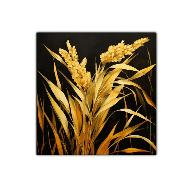 Cuadro decorativo de espigas doradas sobre fondo oscuro