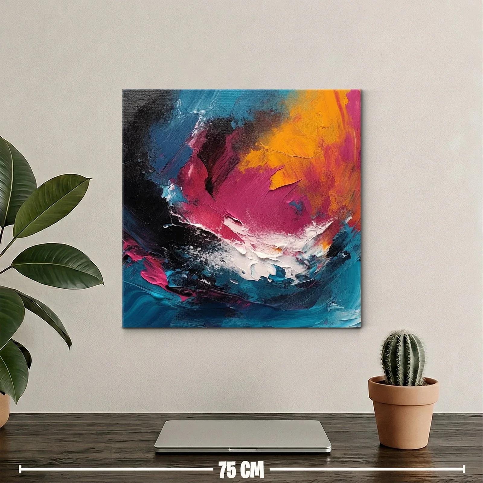 Cuadro abstracto con vibrantes tonos fucsia naranja y azul — miniatura 2