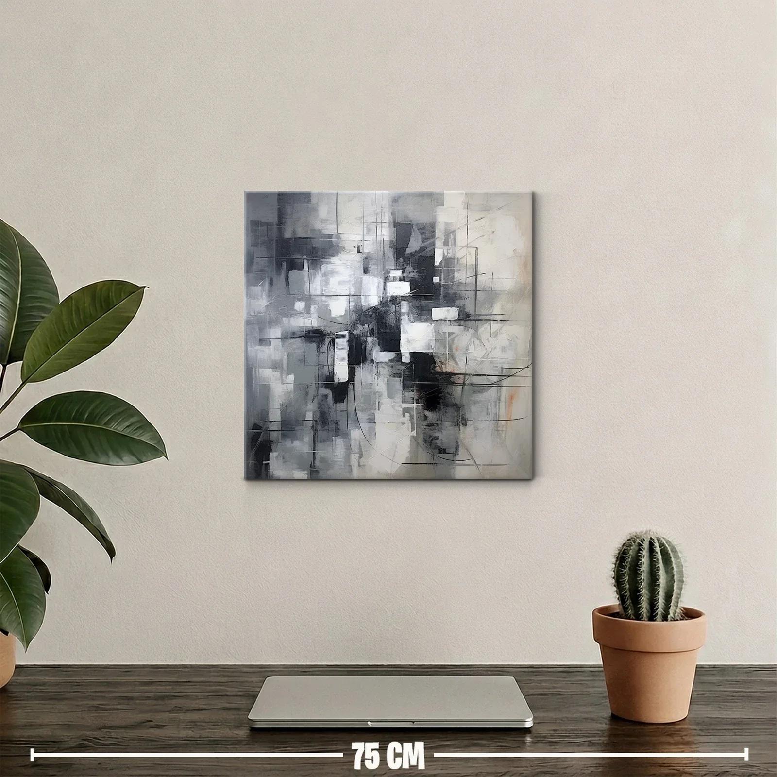 Cuadro abstracto en tonos grises con dinámicas líneas negras — miniatura 2