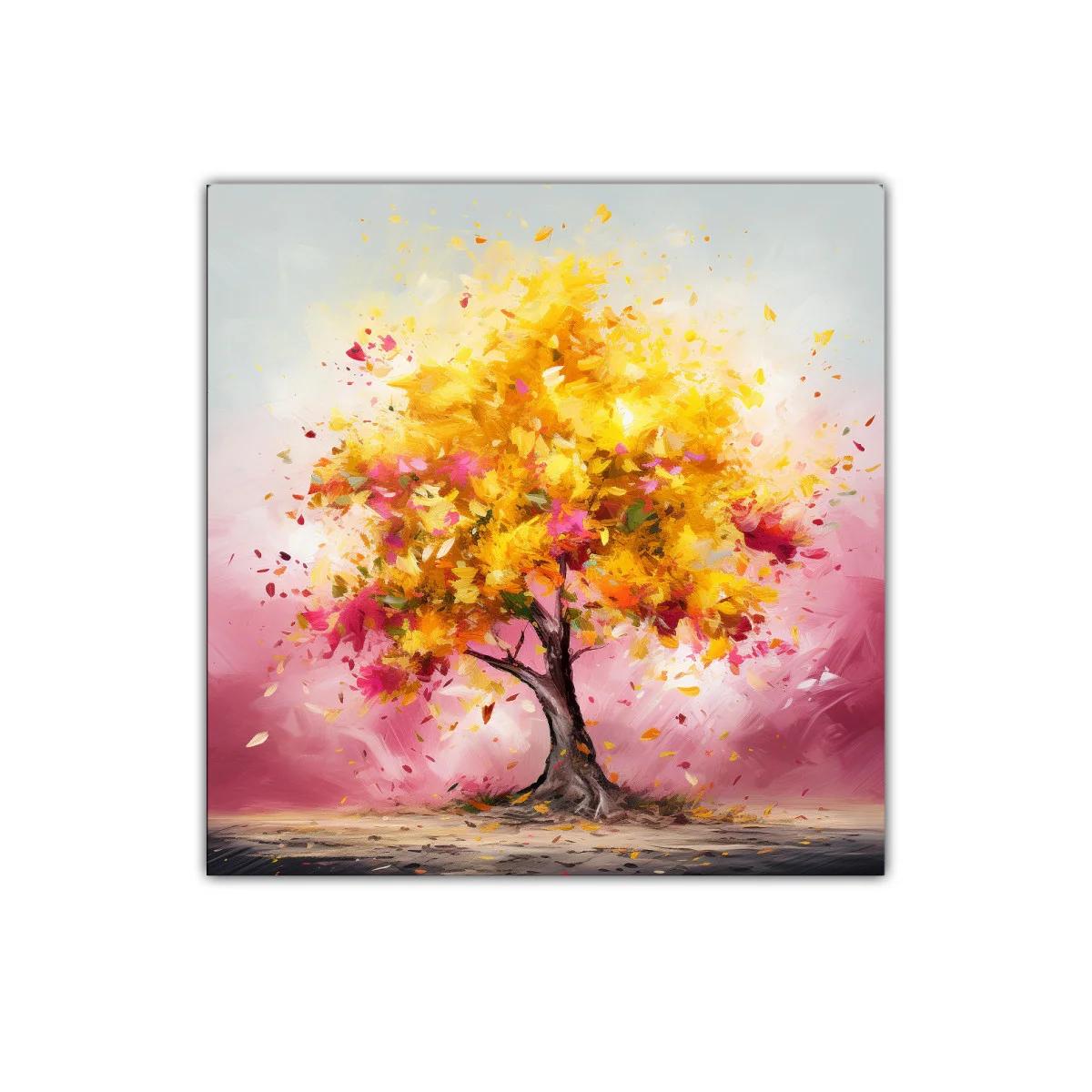 Árbol vibrante con hojas doradas y rosas en movimiento — imagen principal