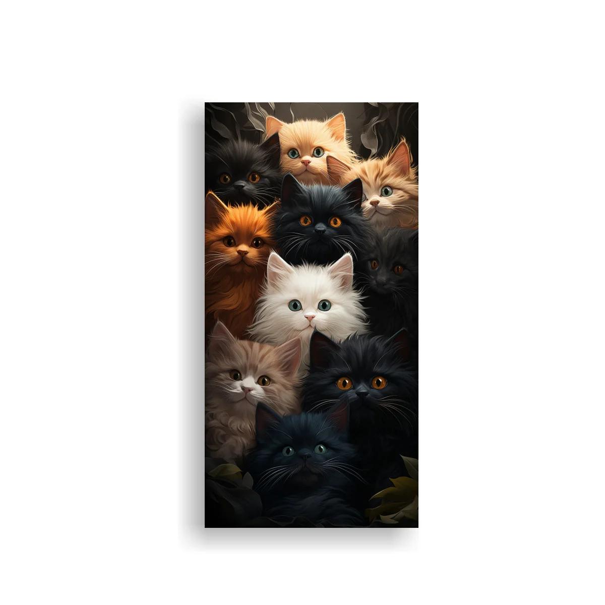 Cuadro grupo de gatitos de pelo largo asomando desde la oscuridad — imagen principal