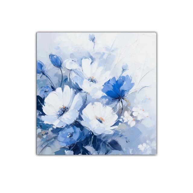 Cuadro decorativo con elegante ramo floral en tonos azules y blancos