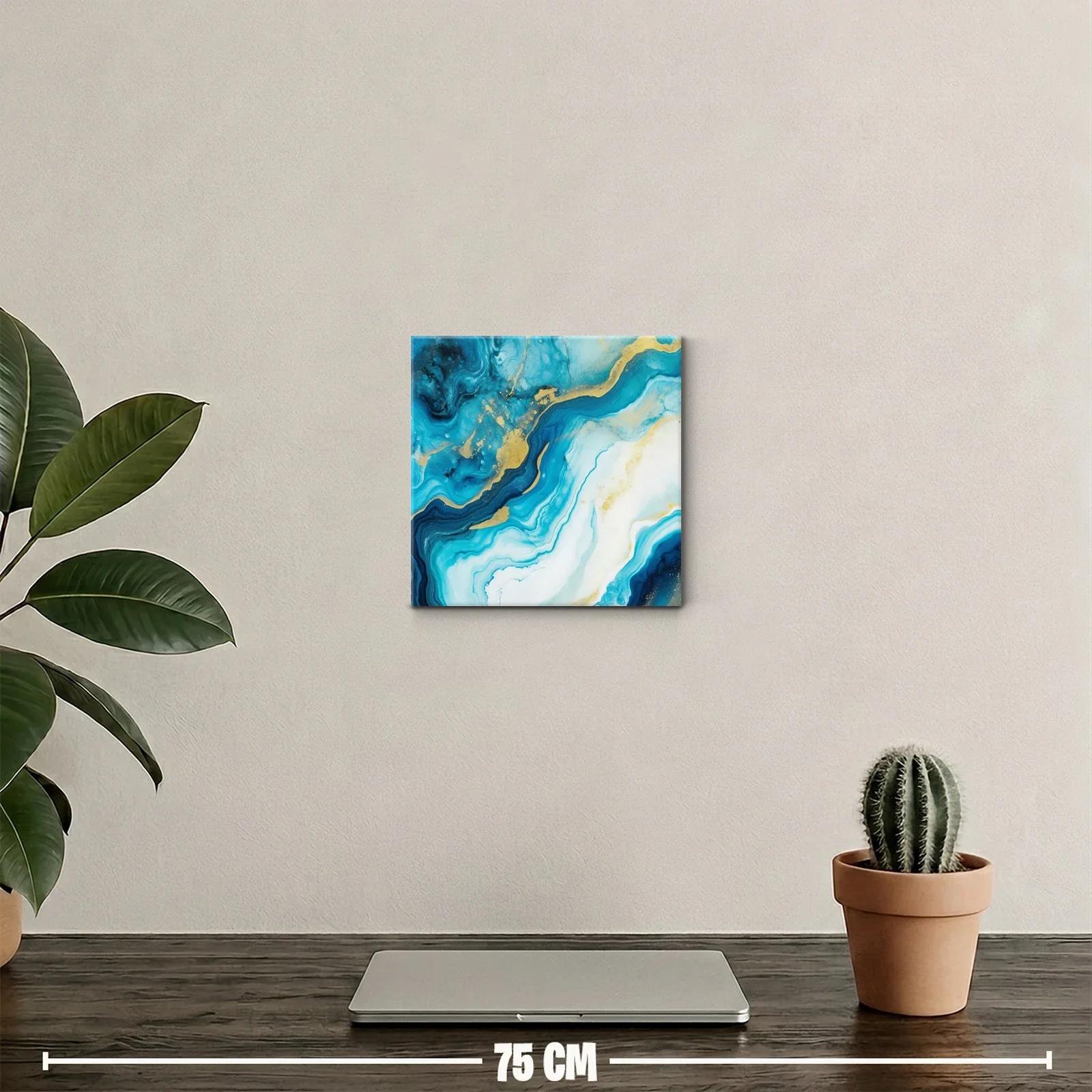 Cuadro abstracto en tonos azul y dorado para decorar — miniatura 2