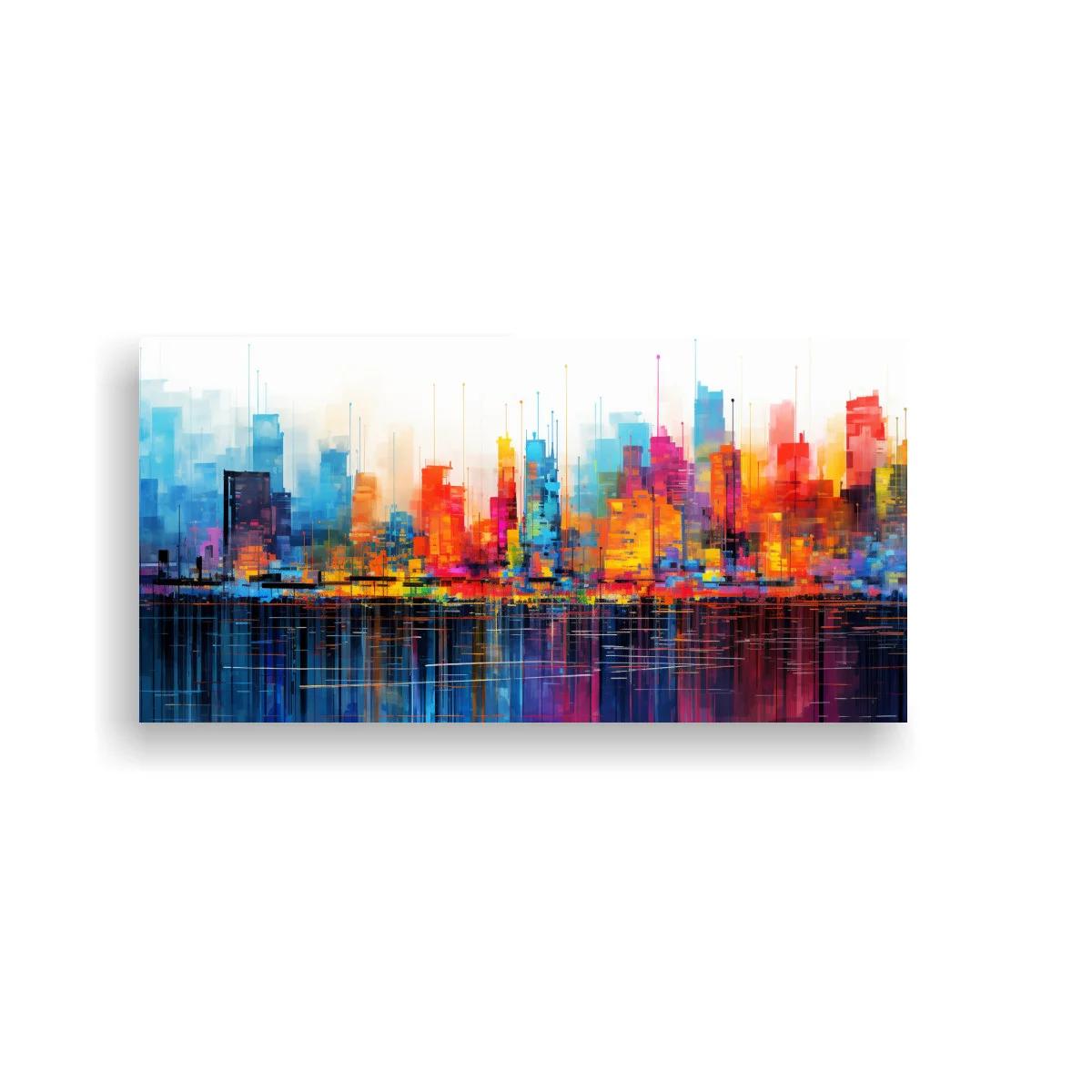 Cuadro skyline urbano abstracto con reflejos extendidos