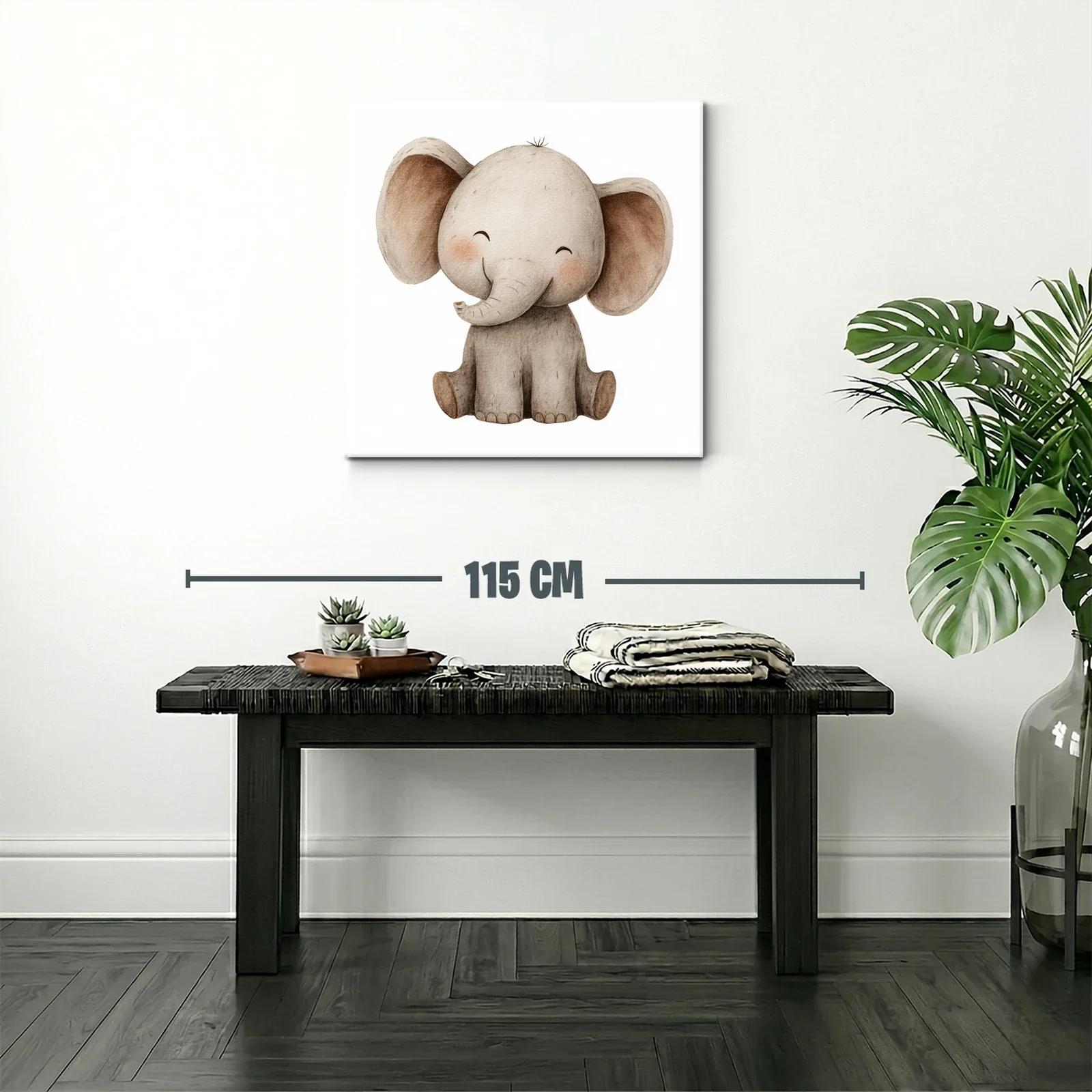 Cuadro infantil elefante adorable con tonos neutros suaves — miniatura 2