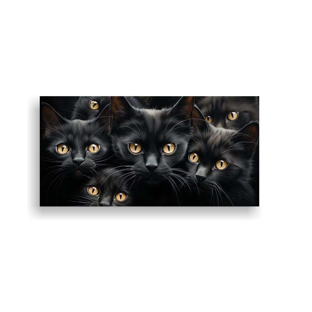 Cuadro grupo de gatos negros con ojos ámbar