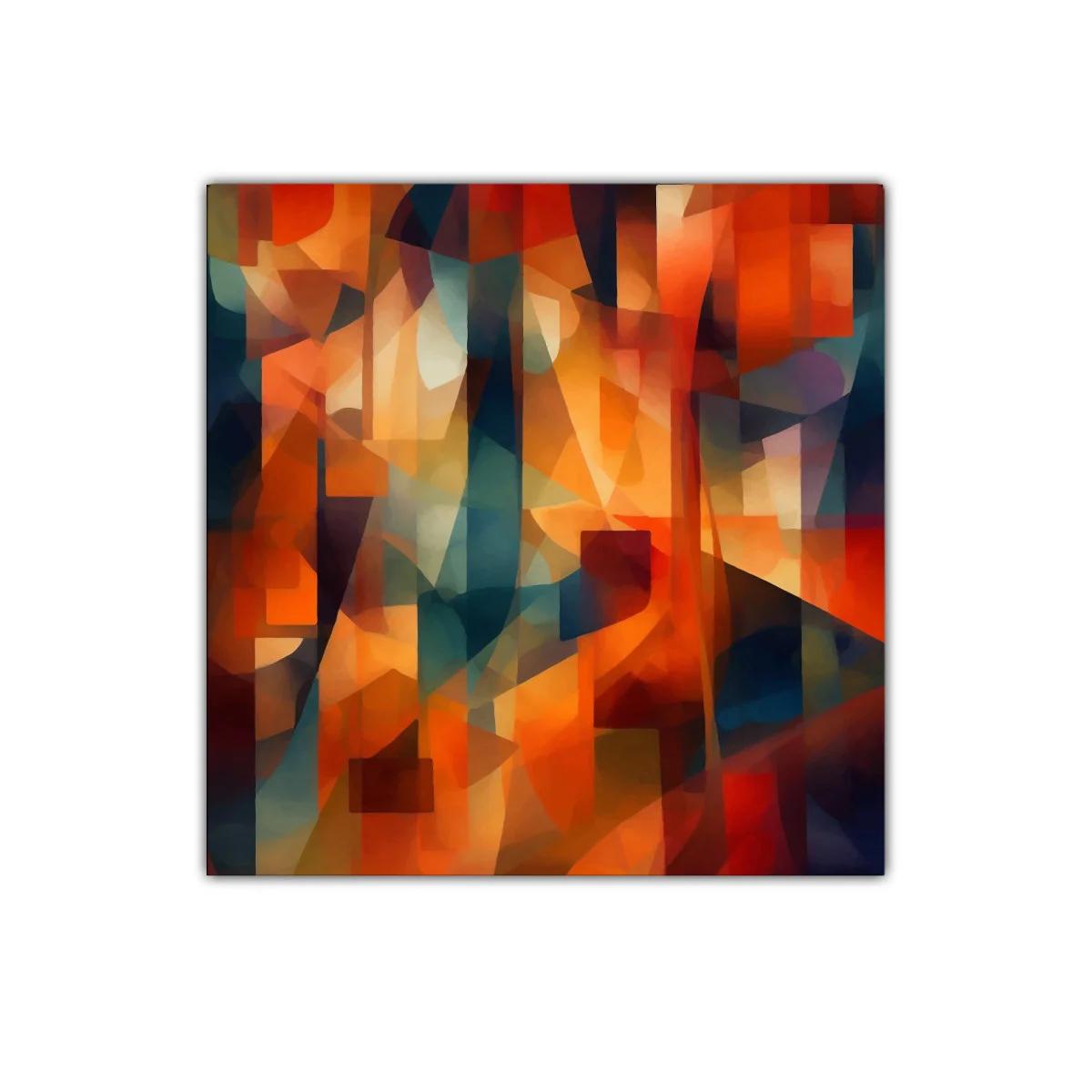 Cuadro abstracto con vibrantes tonos cálidos y fríos contrastantes