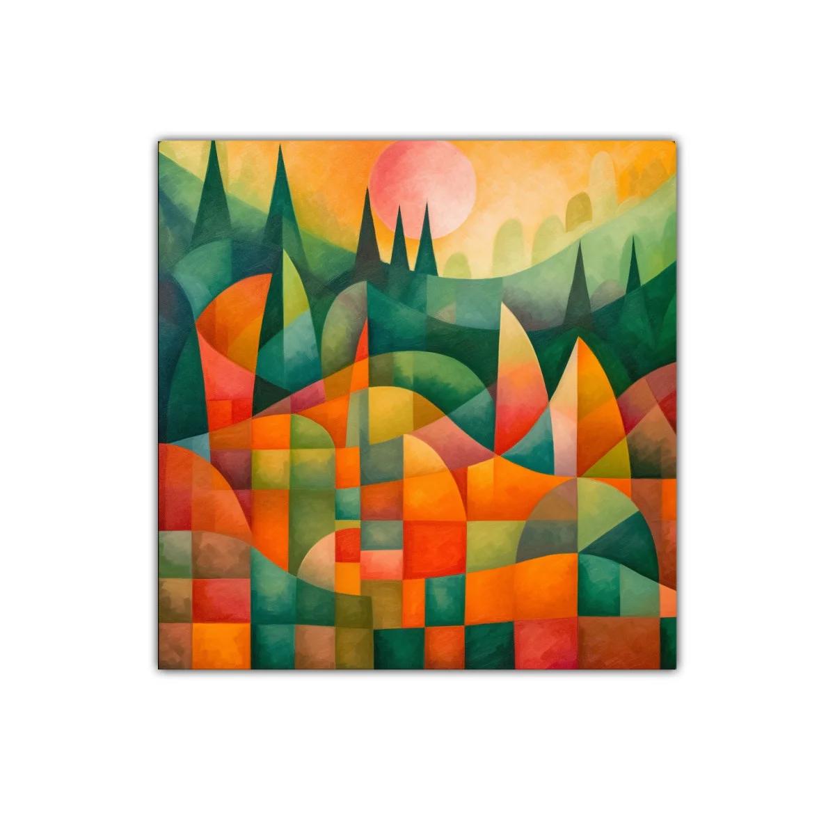 Cuadro decorativo abstracto con formas geométricas y tonos cálidos