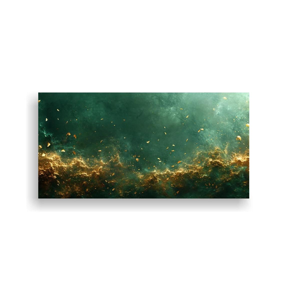 Cuadro nebulosa con franja dorada y veladuras verdes