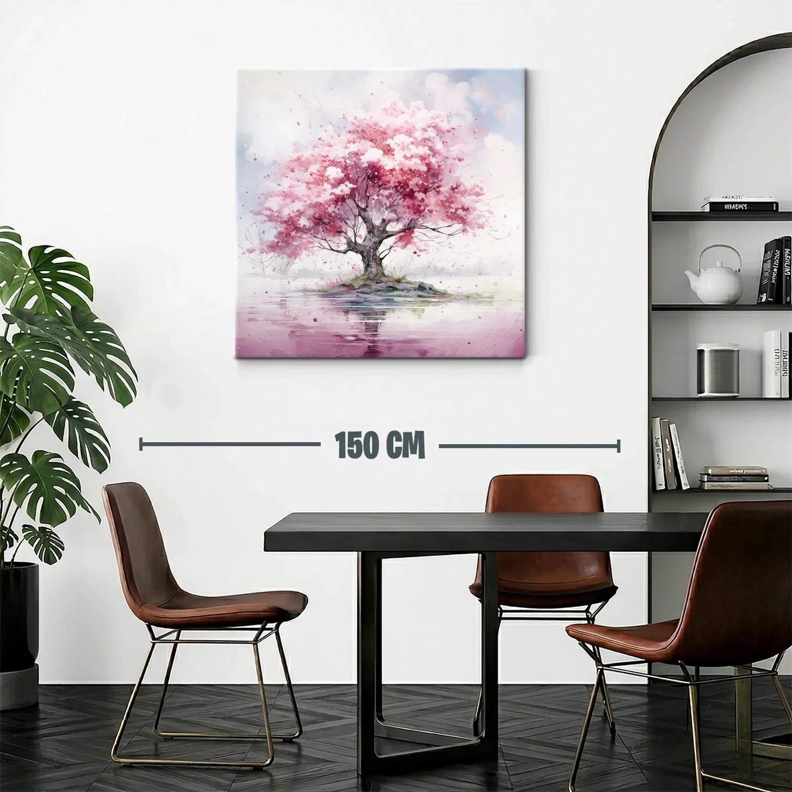 Árbol rosa en isla reflejada en agua tranquila — miniatura 2