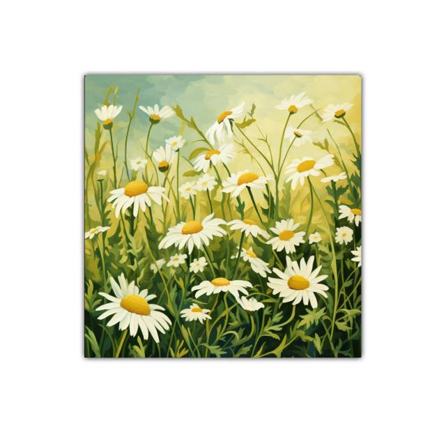 Cuadro decorativo con campo de margaritas en tonos verdes y amarillos