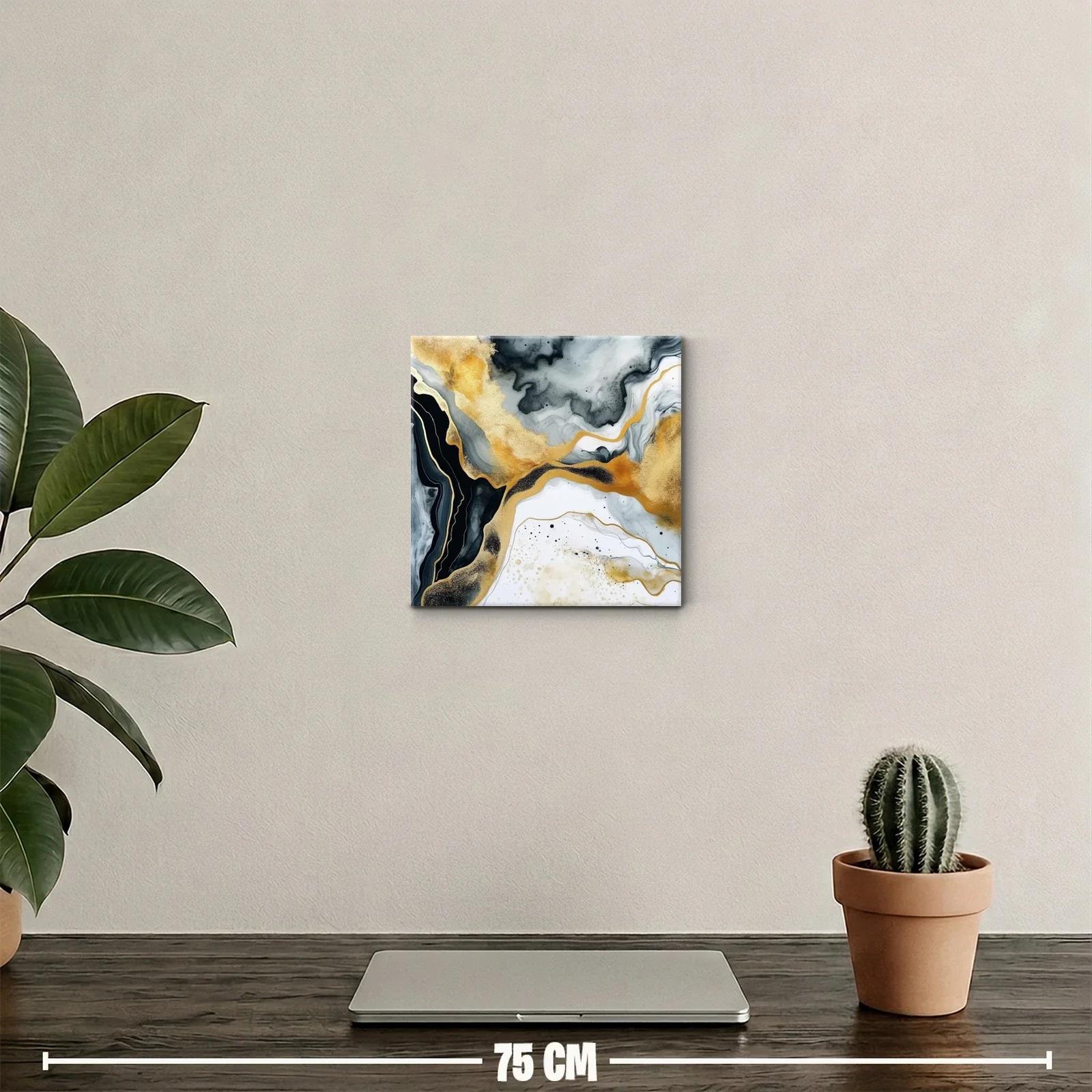 Cuadro abstracto con tonos dorados y grisáceos elegantes — miniatura 2